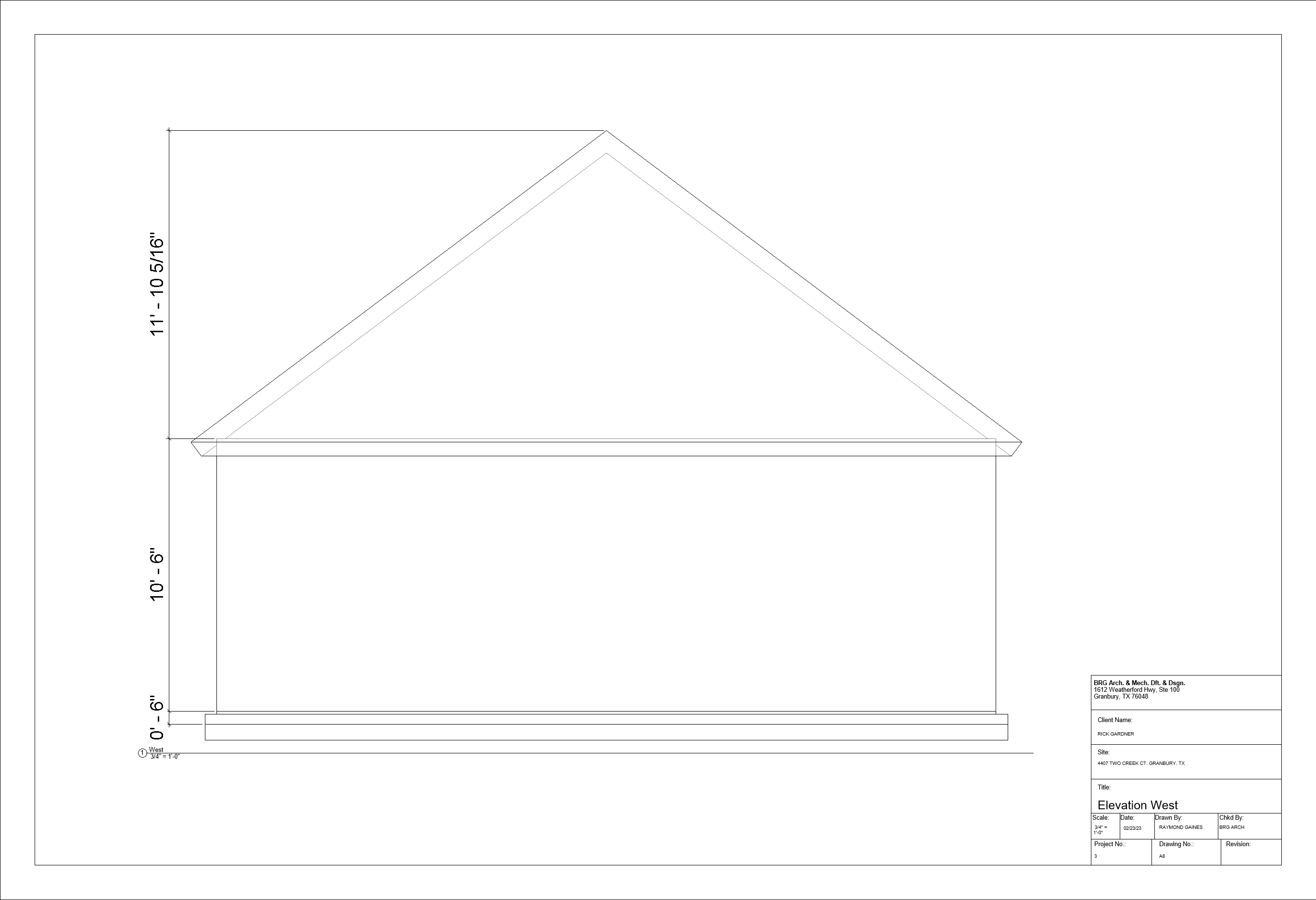 Orthographic view of West Elevation Plan