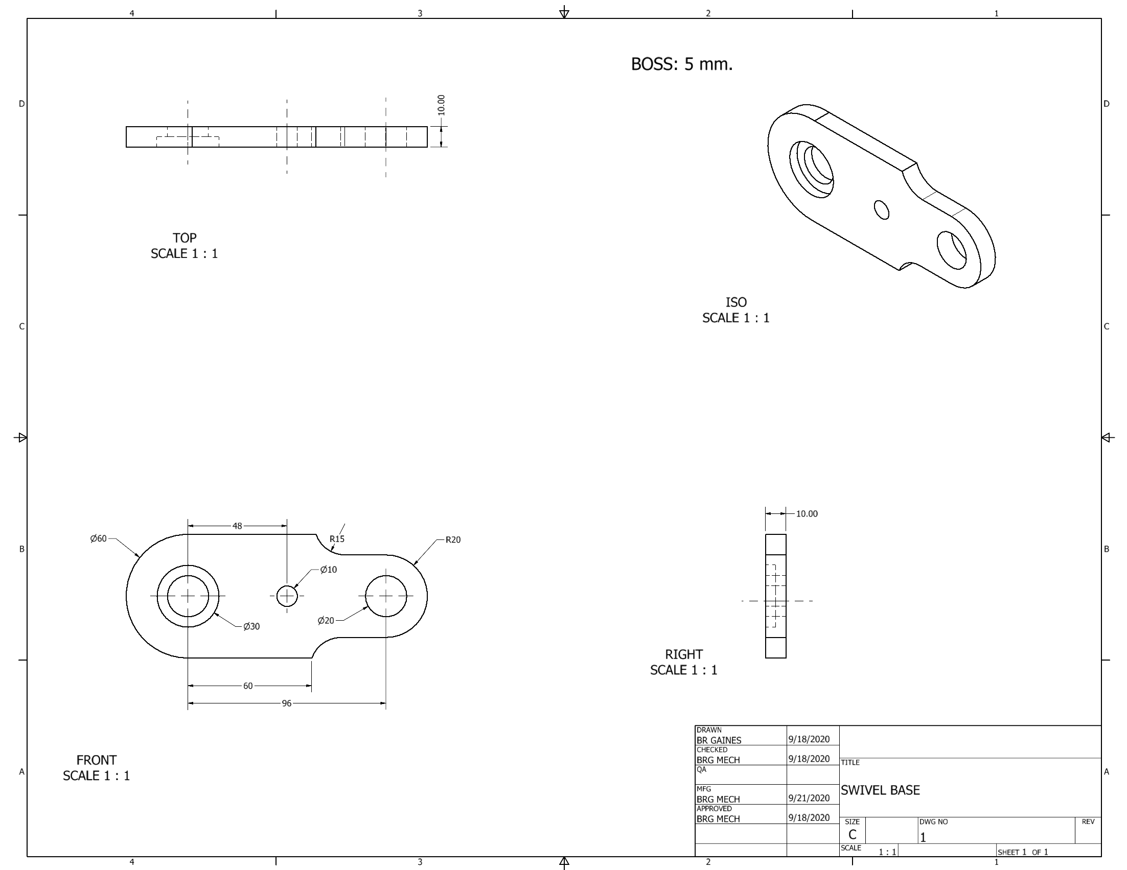 Orthographic Projection of Swivel Base