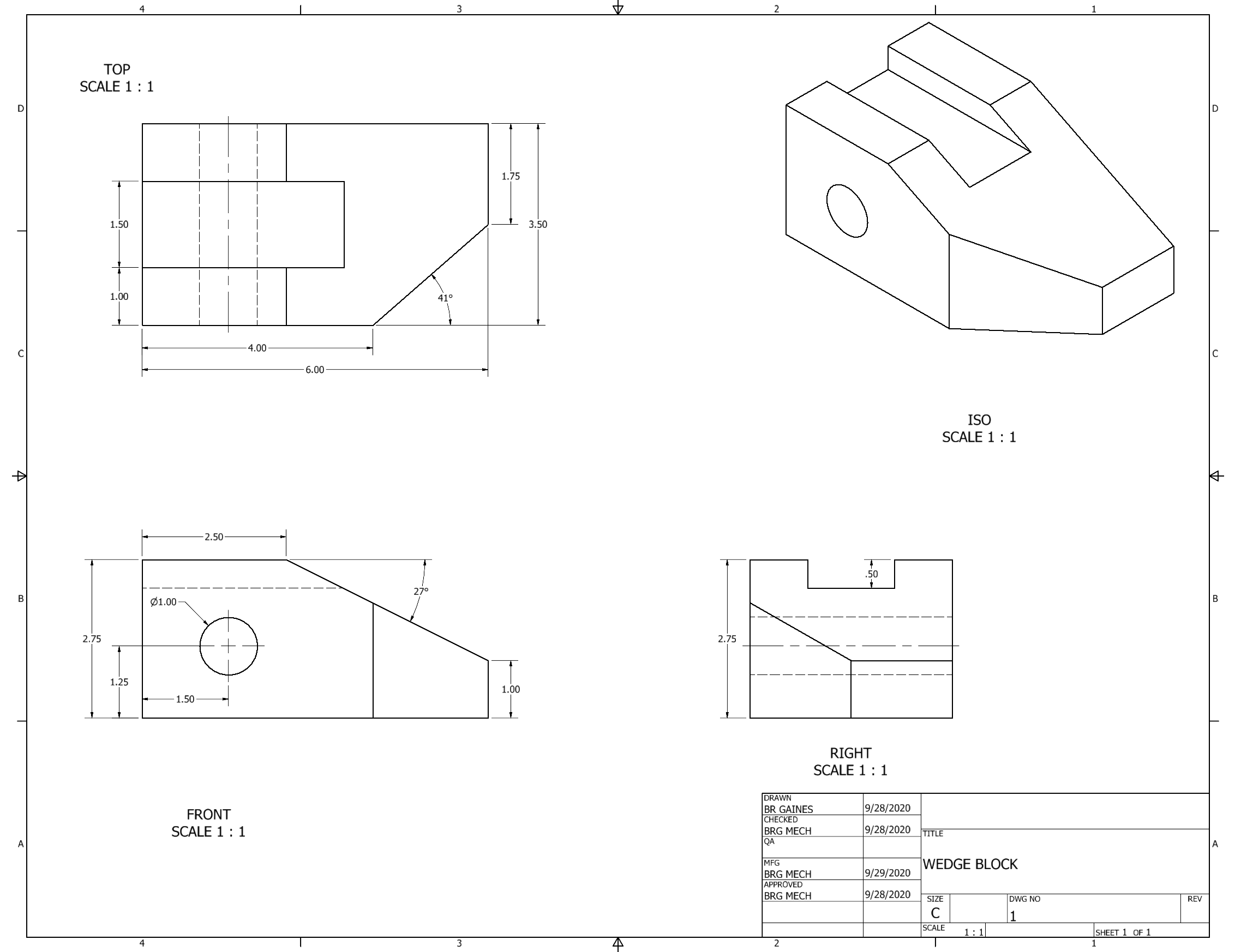 Orthographic Projection of Wedge Block