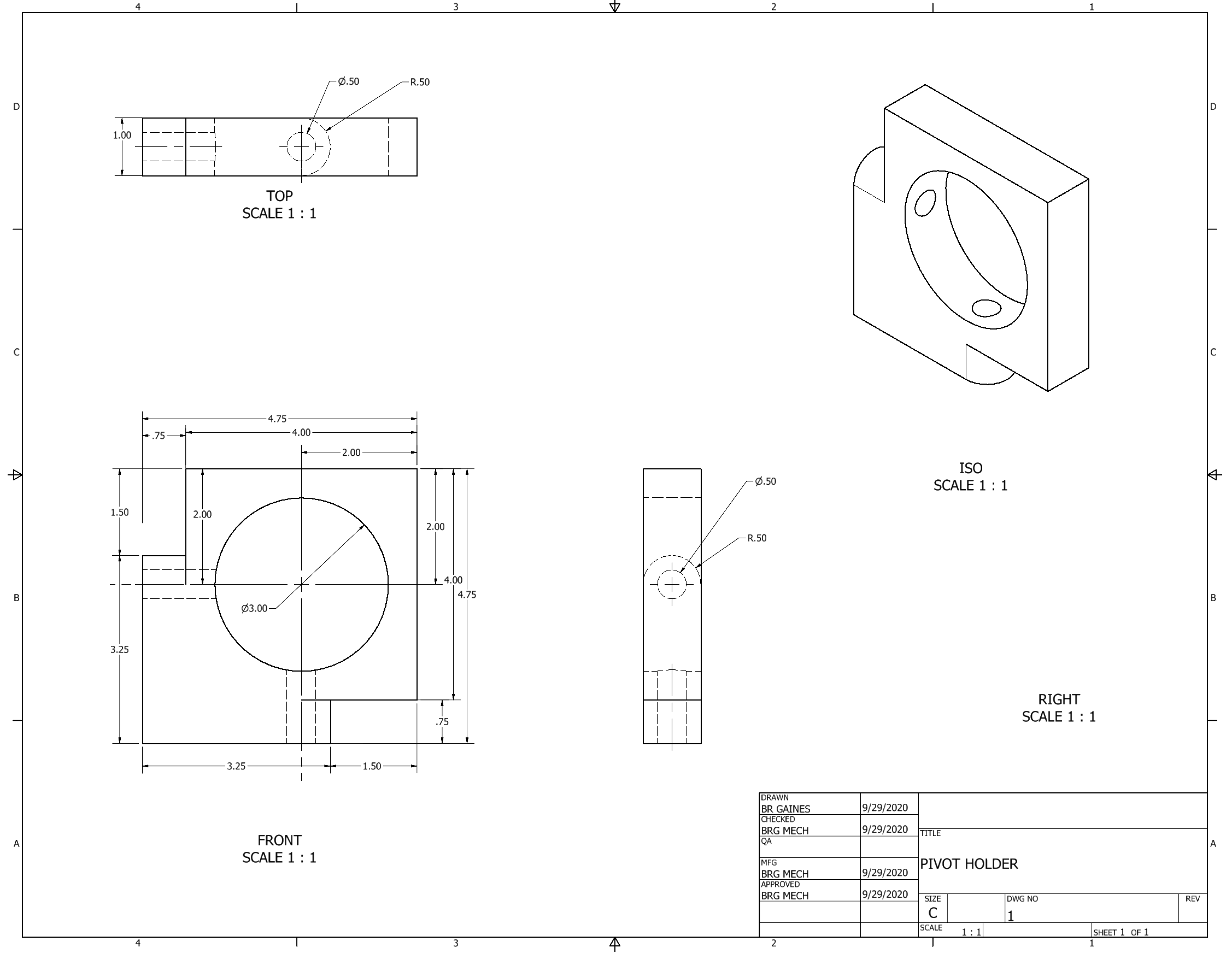 Orthographic Projection of Pivot Holder