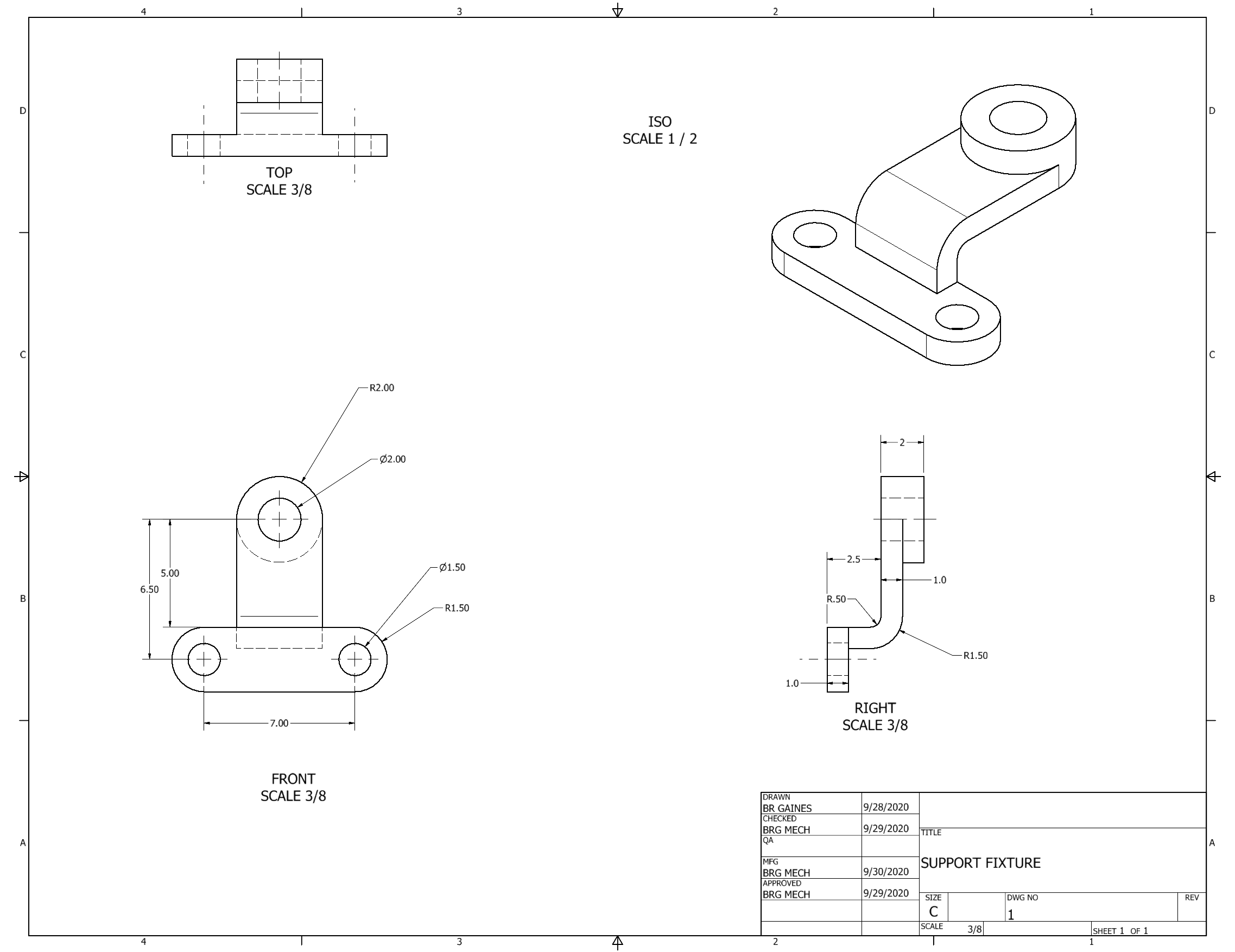 Orthographic Projection of Support Fixture