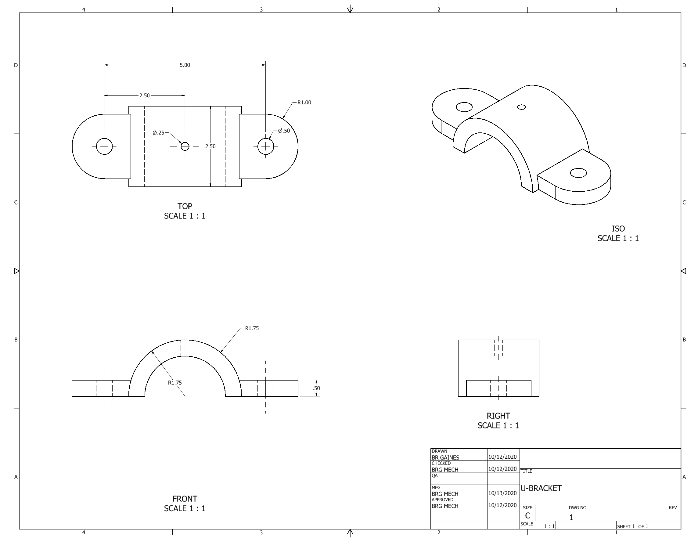 Orthographic Projection of U-Bracket