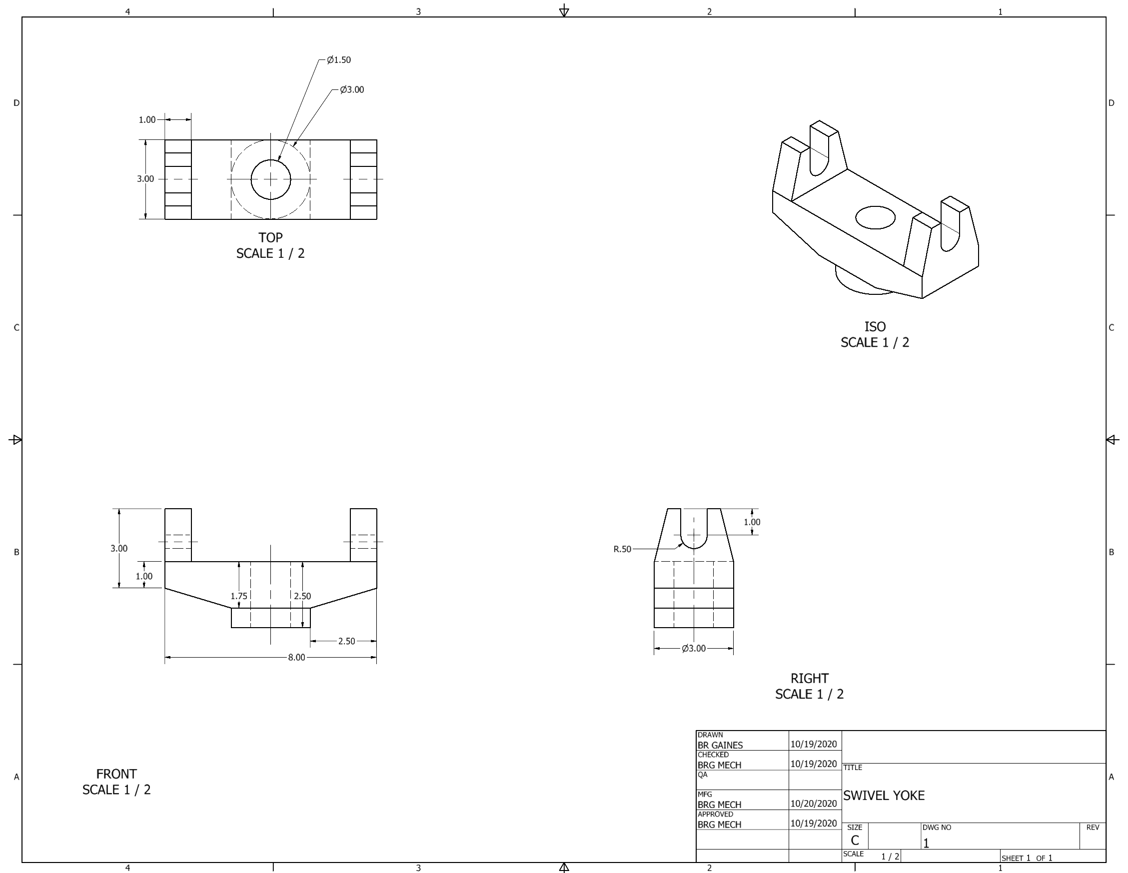 Orthographic Projection of Swivel Yoke