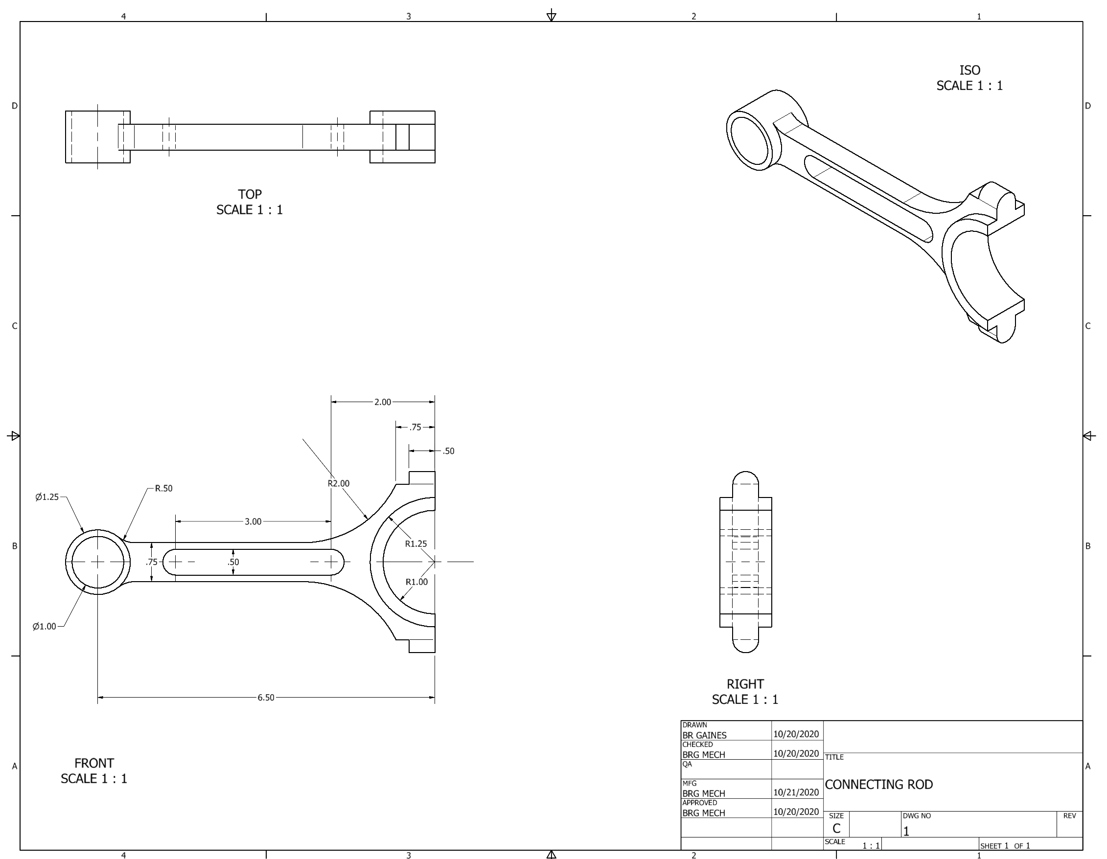 Orthographic Projection of Connecting Rod