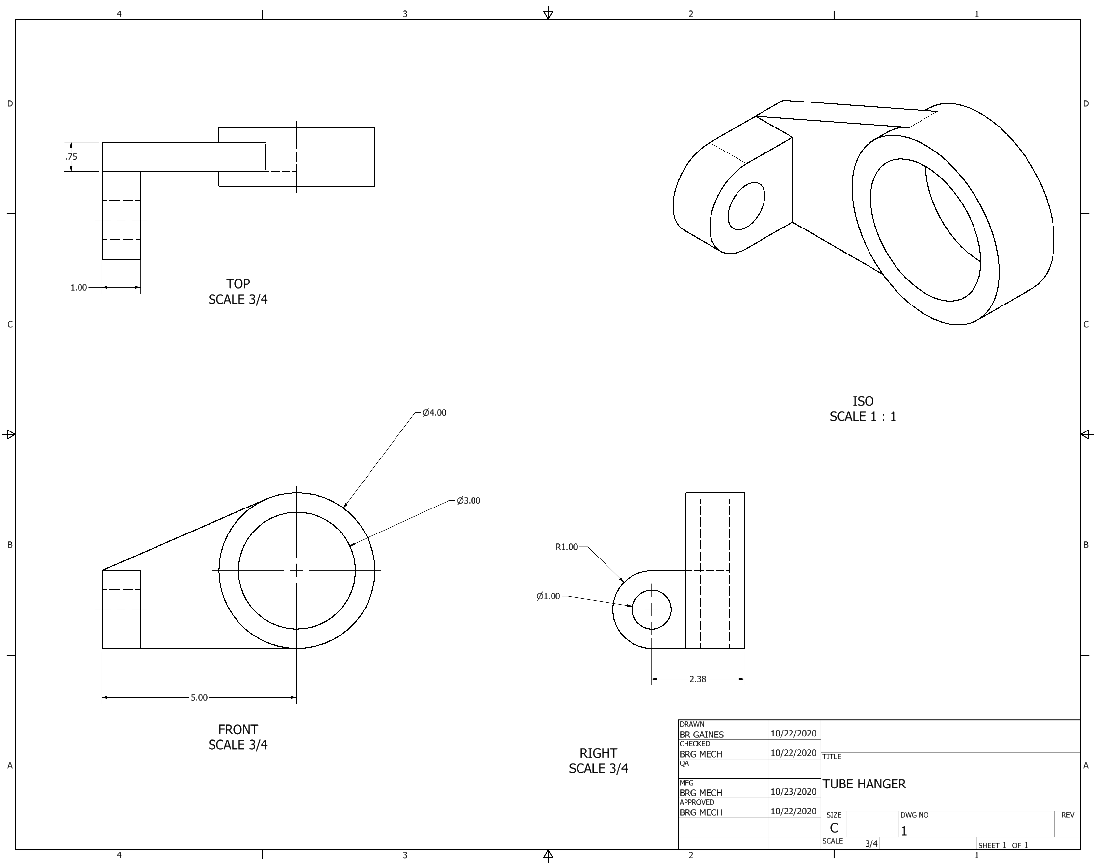 Orthographic Projection of Tube Hanger