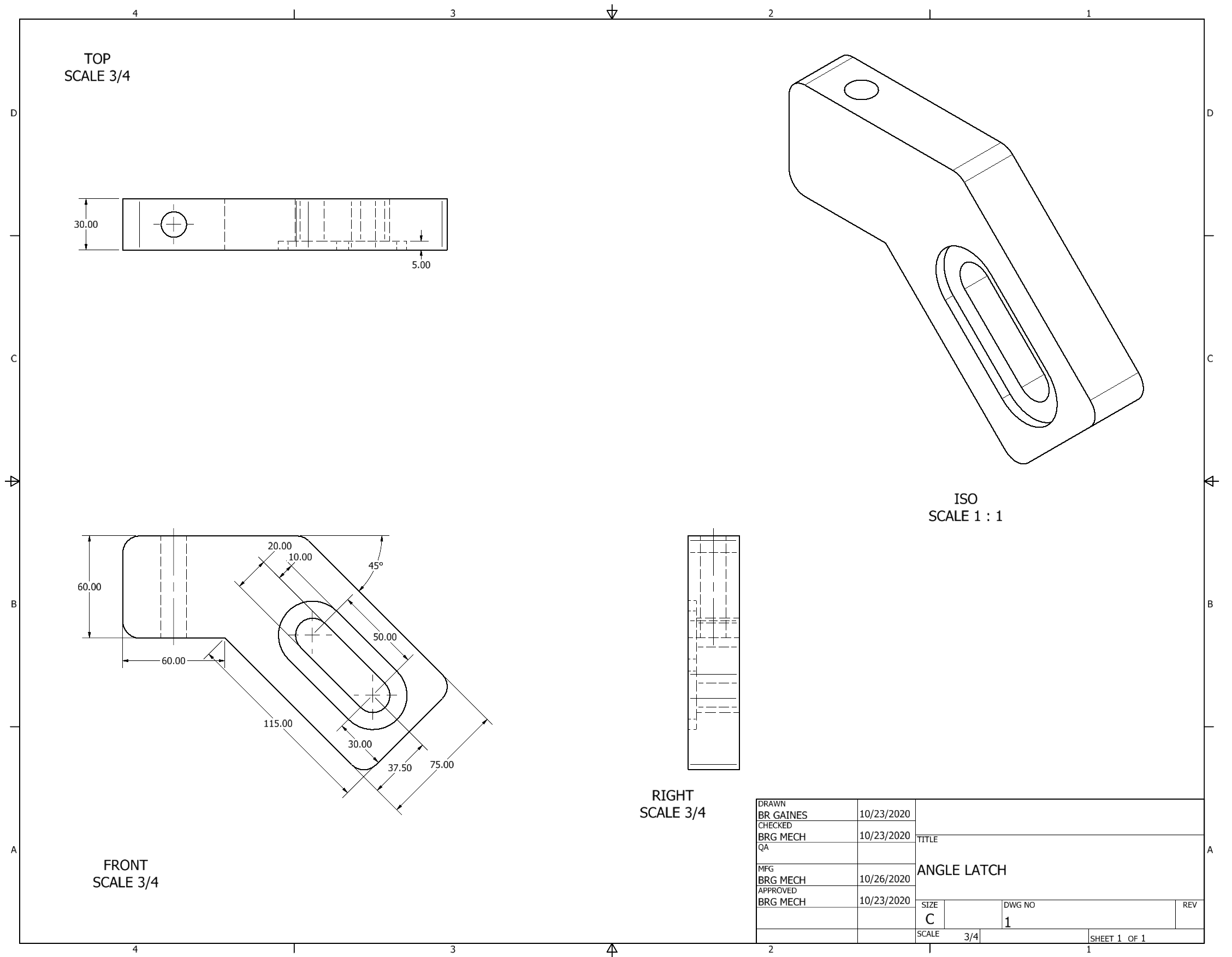 Orthographic Projection of Angle Latch