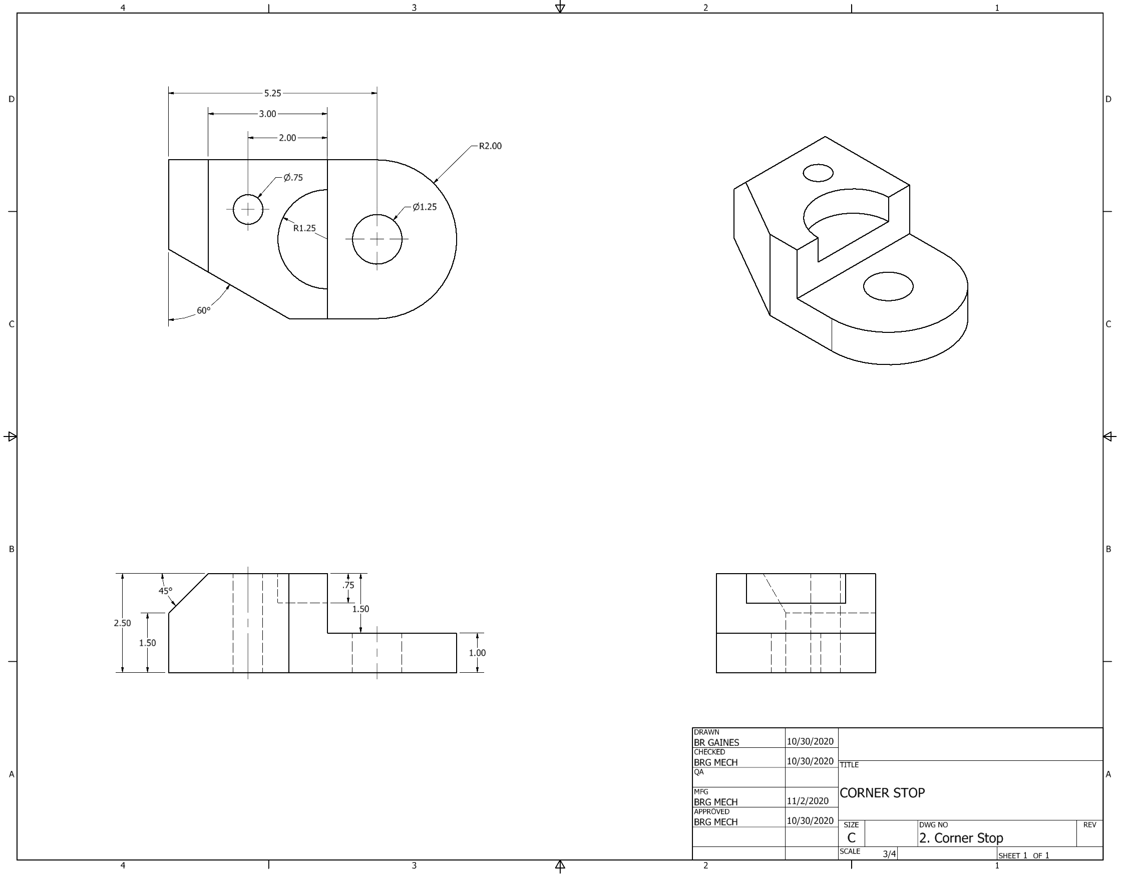 Orthographic Projection of Corner Stop