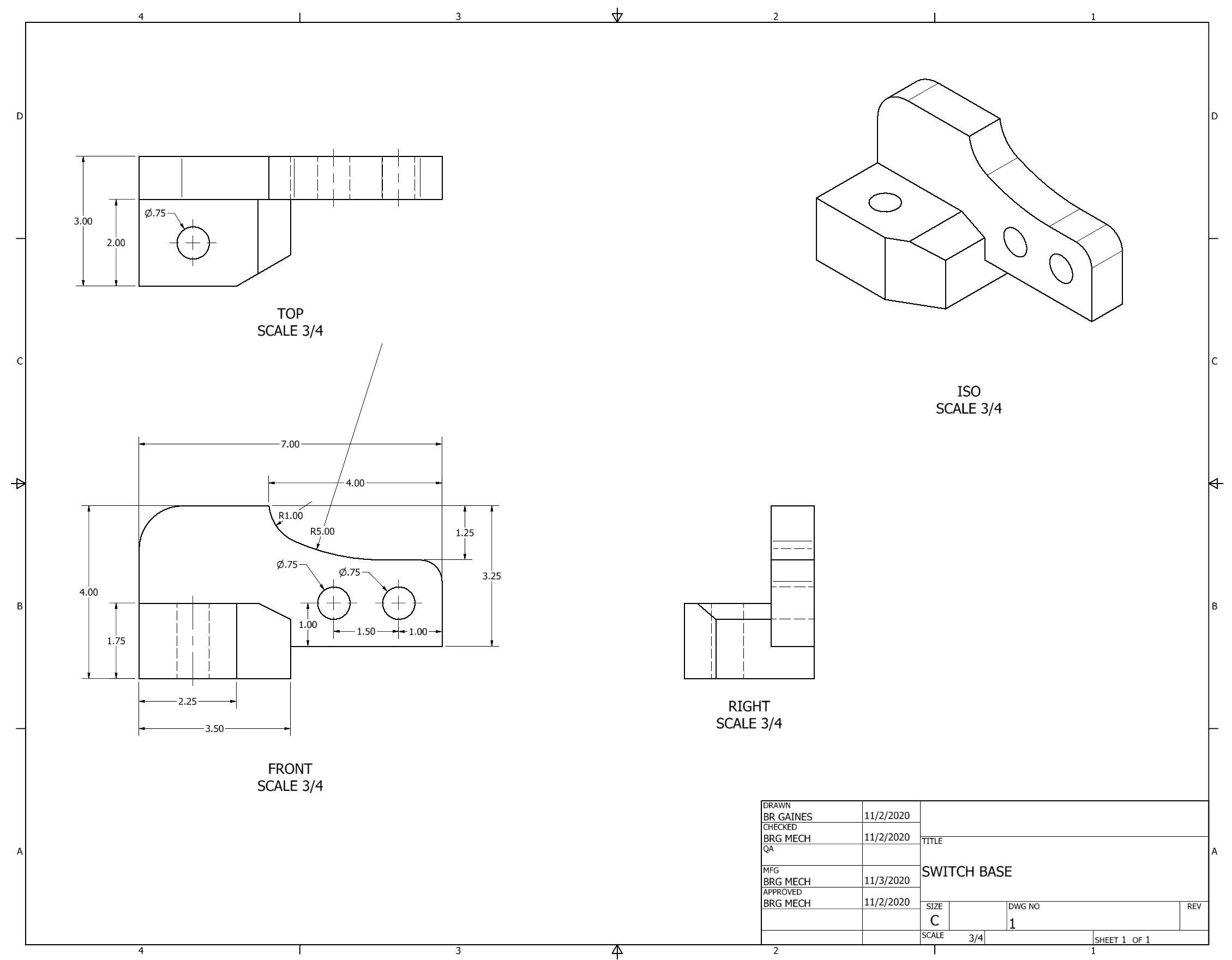 Orthographic Projection of Switch Base