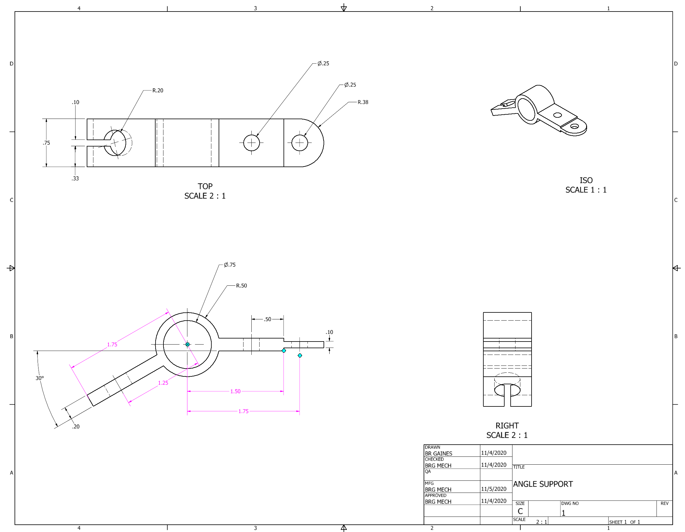 Orthographic Projection of Angle Support