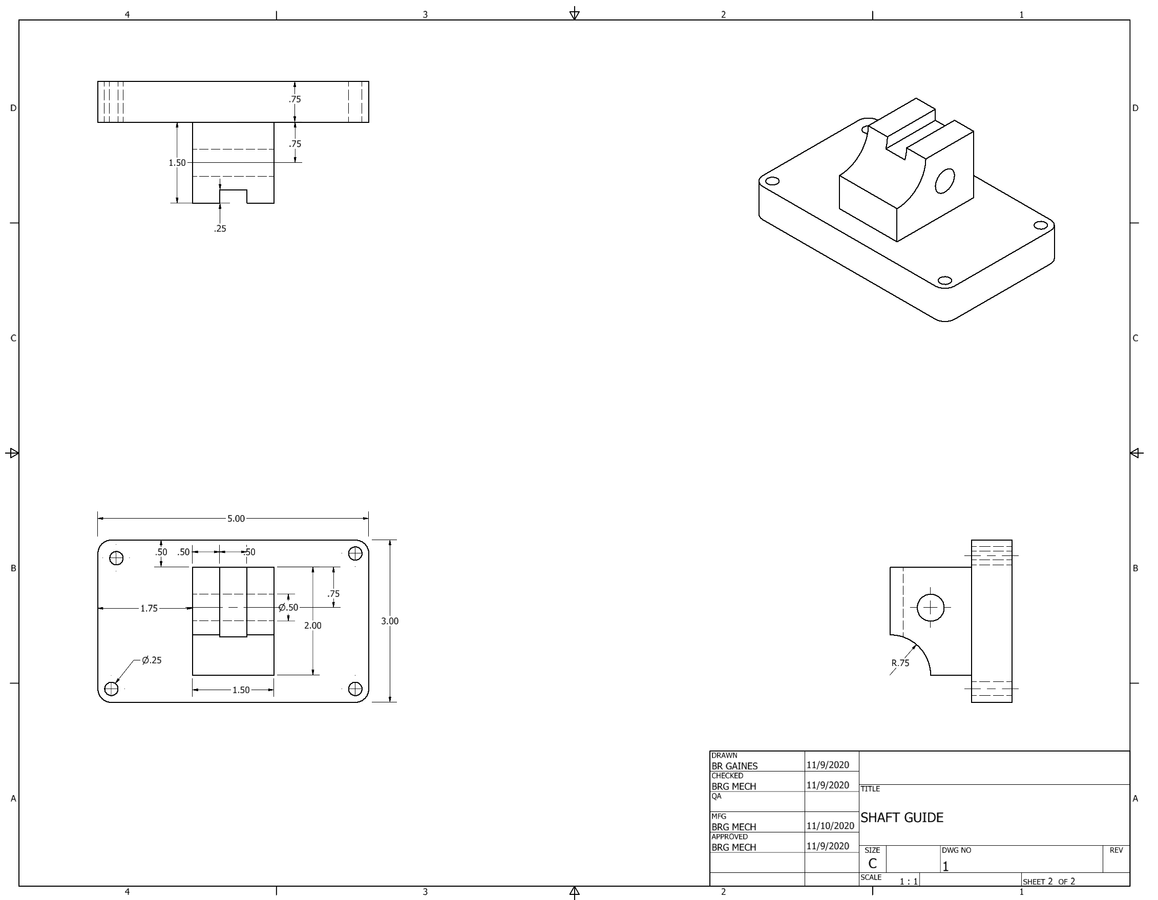 Orthographic Projection of Shaft Guide