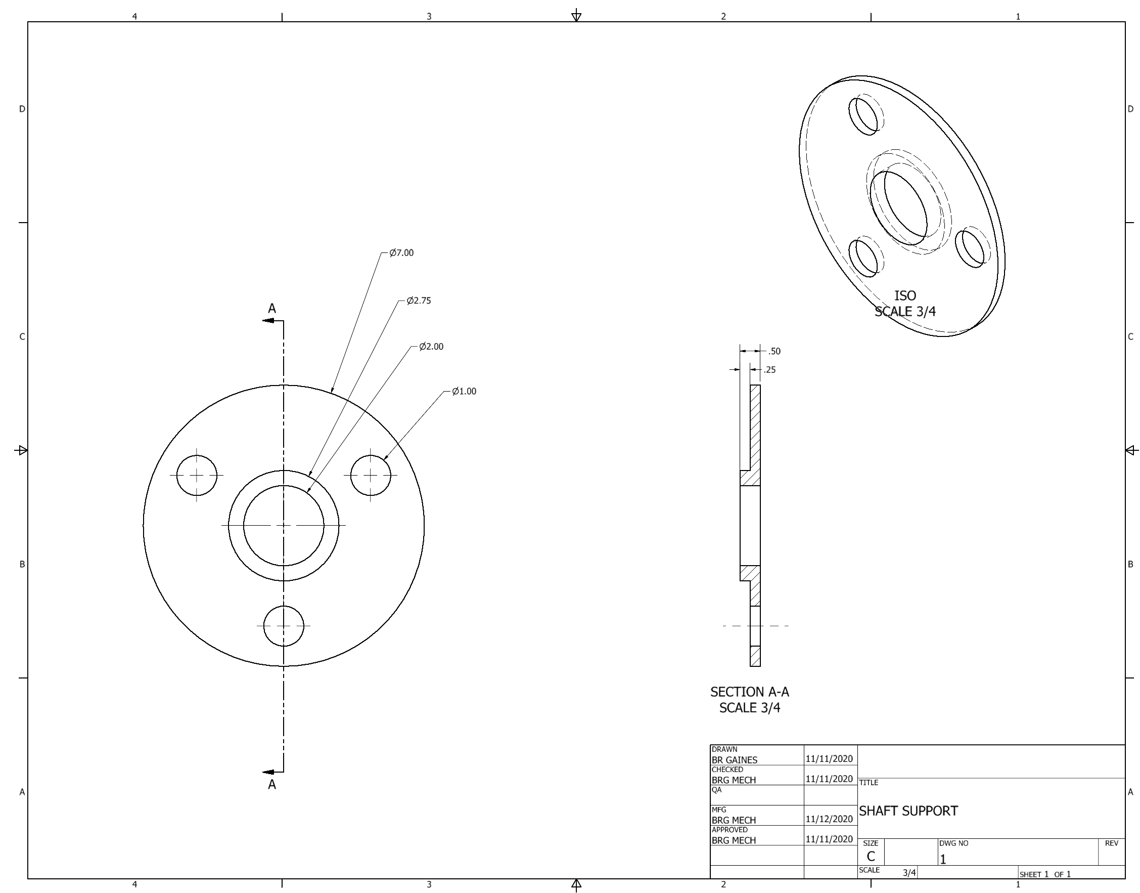 Orthographic Projection of Shaft Support