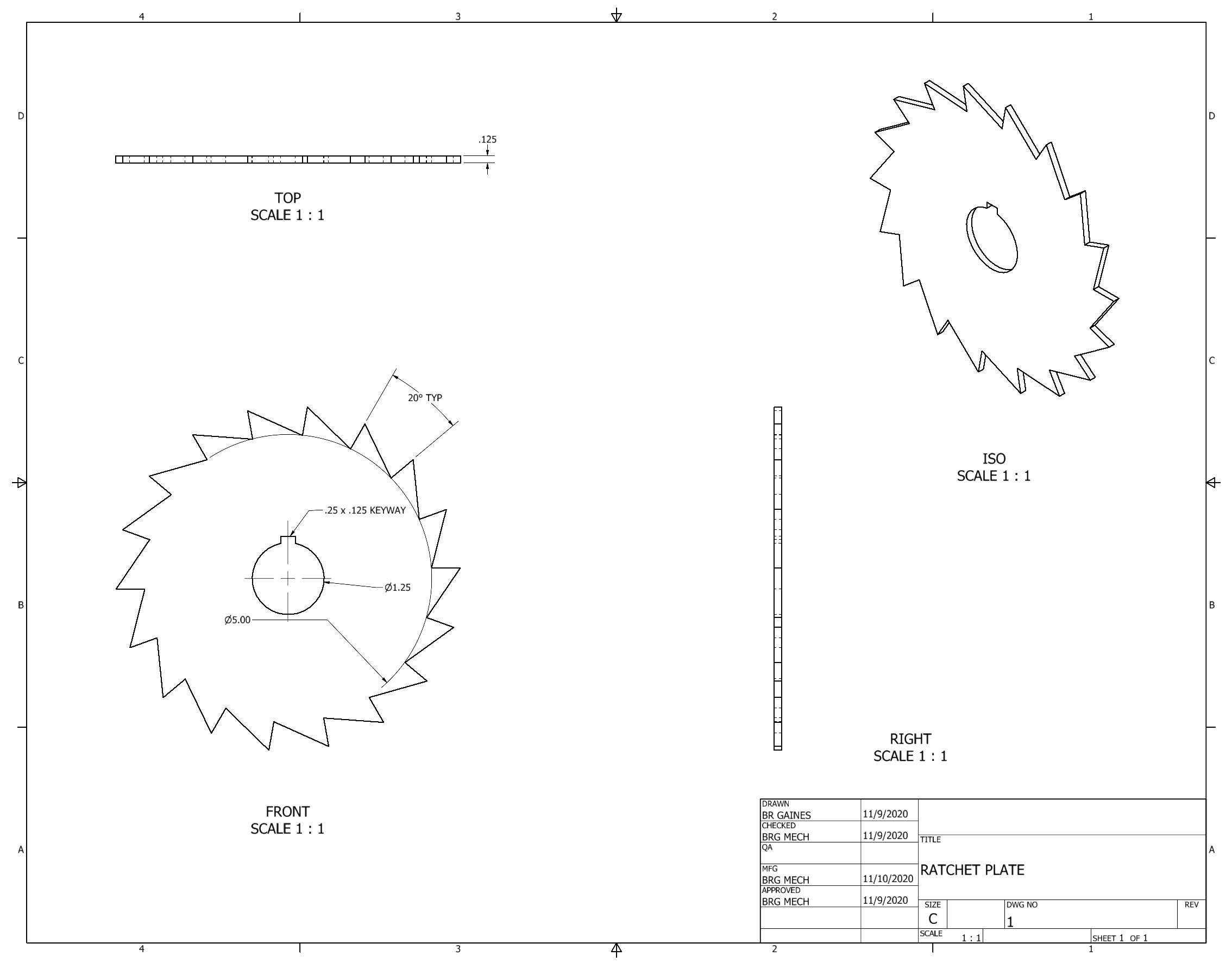 Orthographic Projection of Rachet Plate