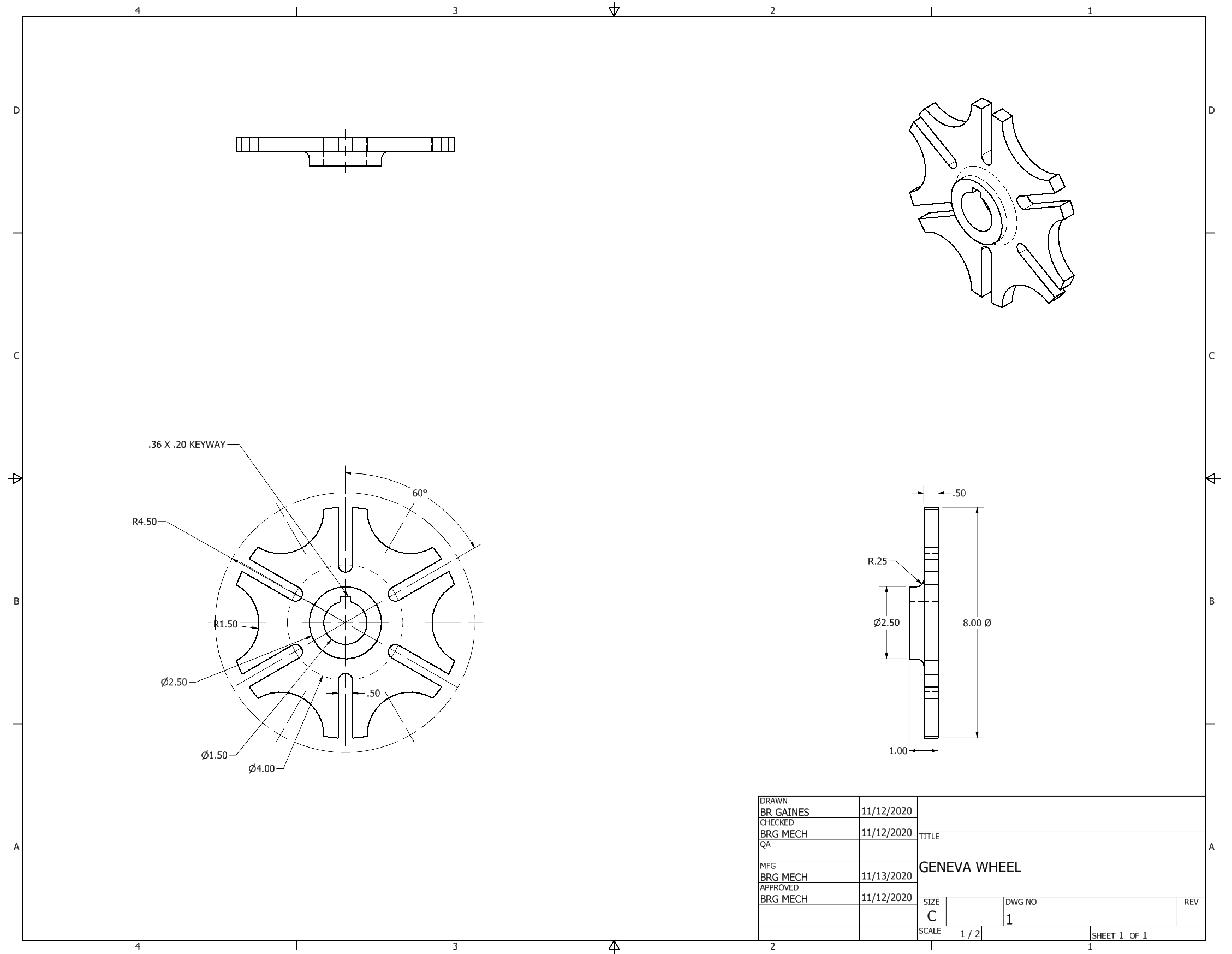 Orthographic Projection of Geneva Wheel