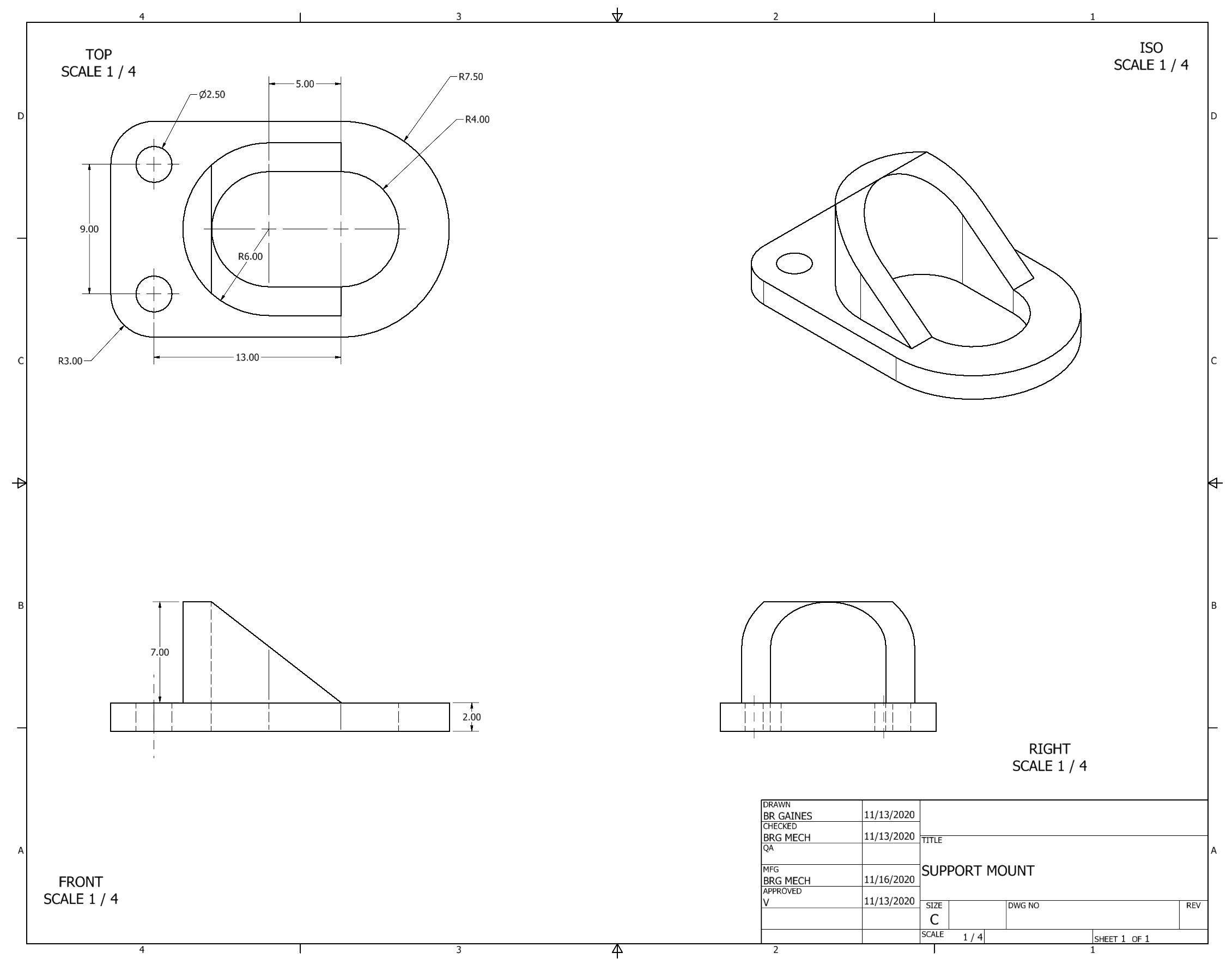 Orthographic Projection of Support Mount