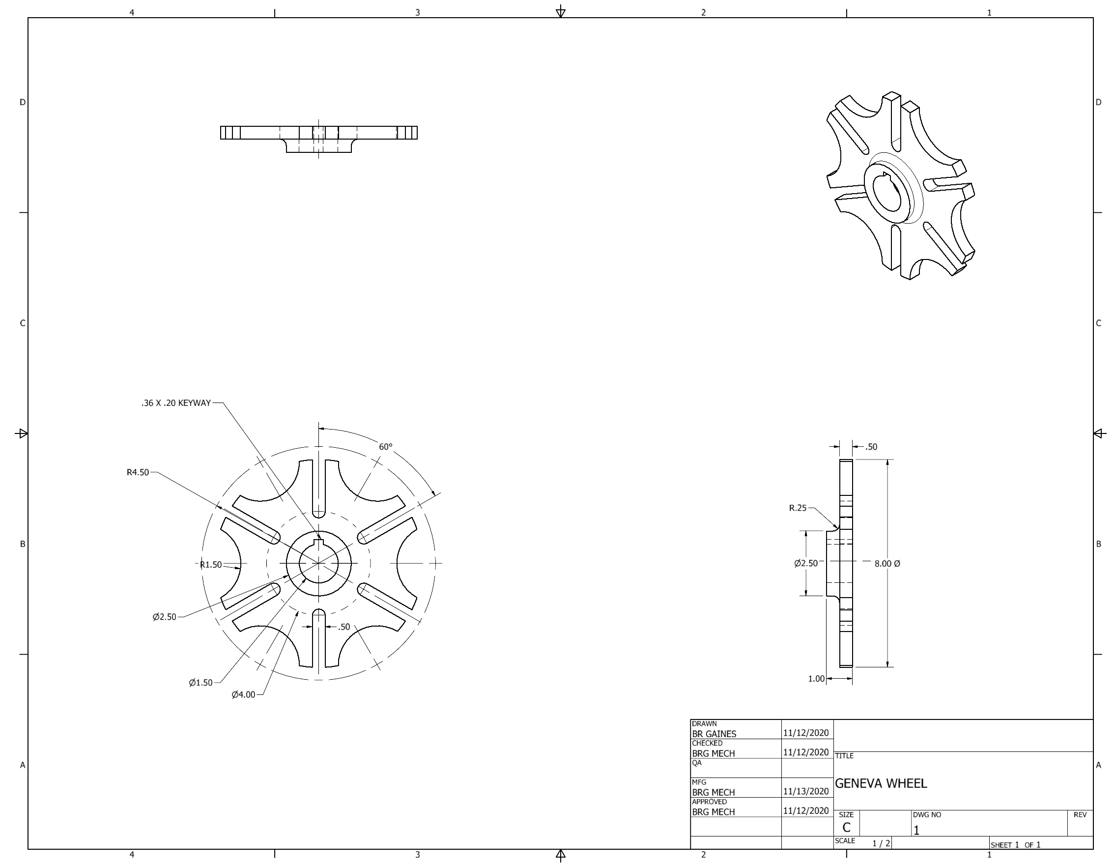 Orthographic Projection of Geneva Wheel