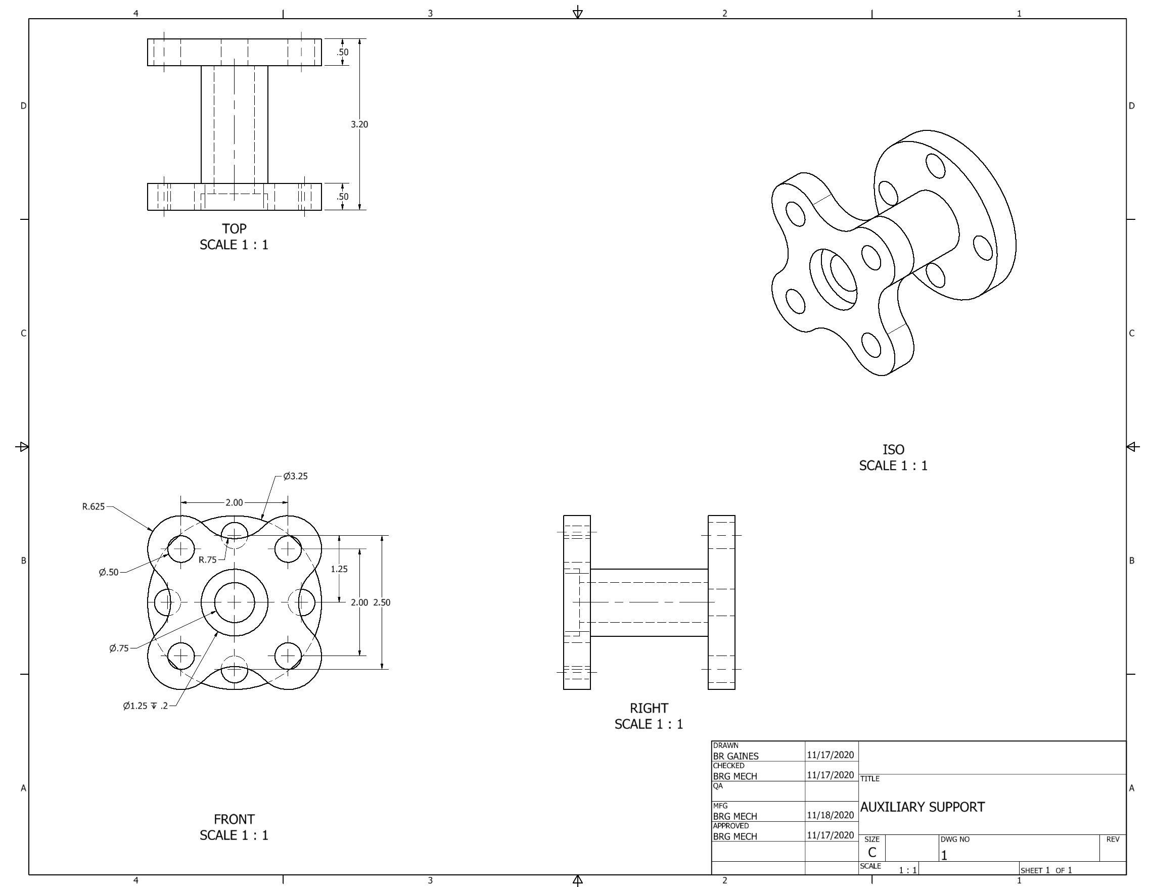 Orthographic Projection of Auxiliary Support