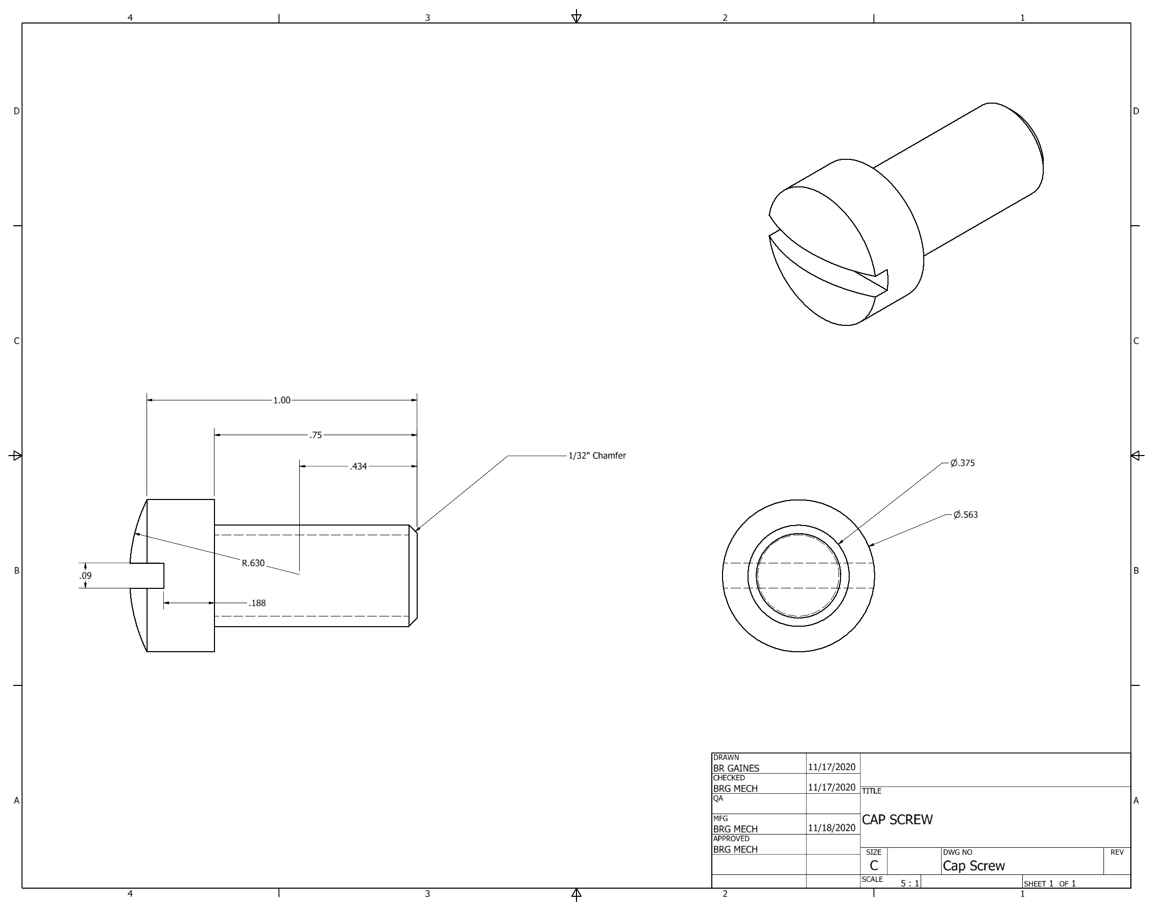 Orthographic Projection of Cap Screw