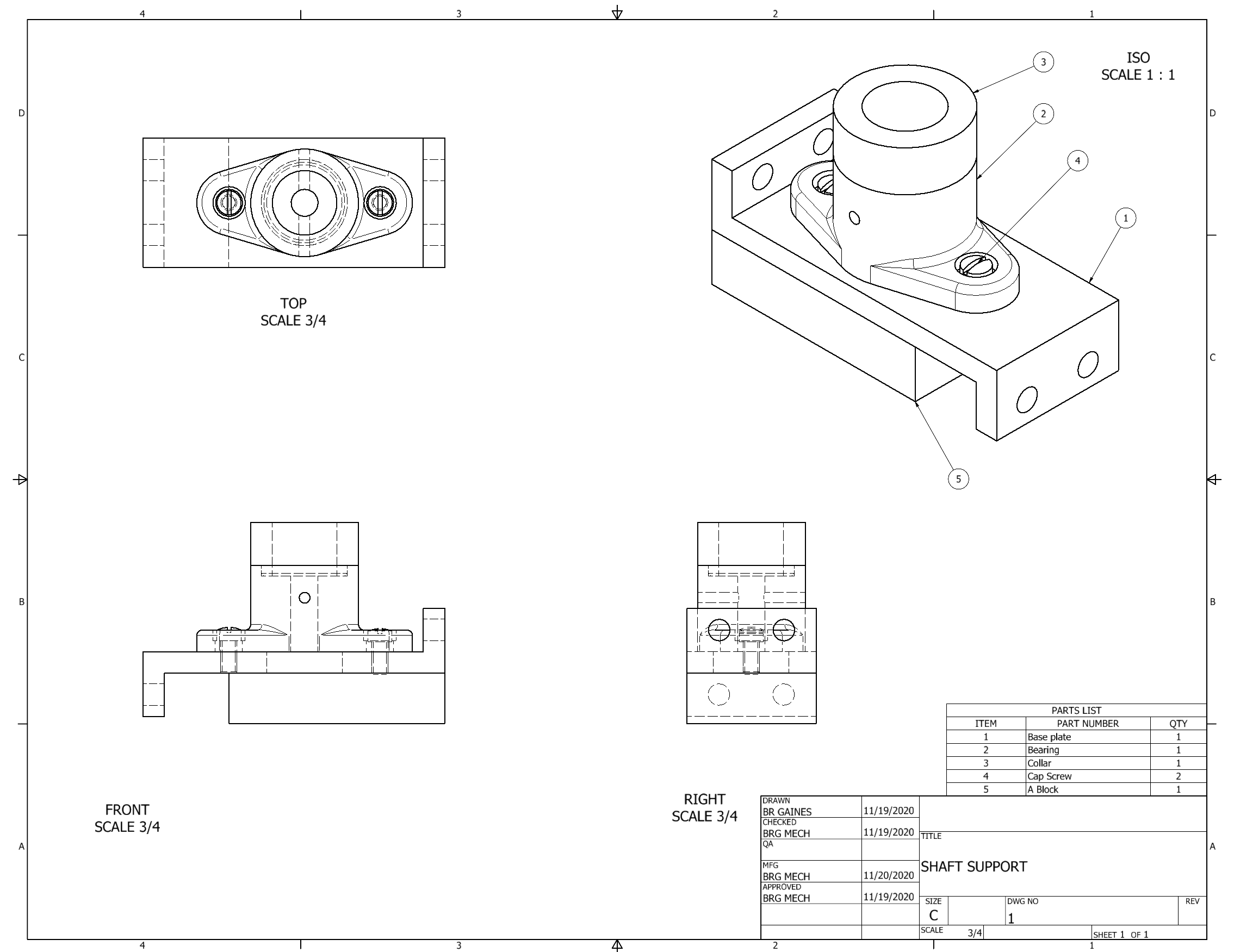 Orthographic Projection of Shaft Support Assembly