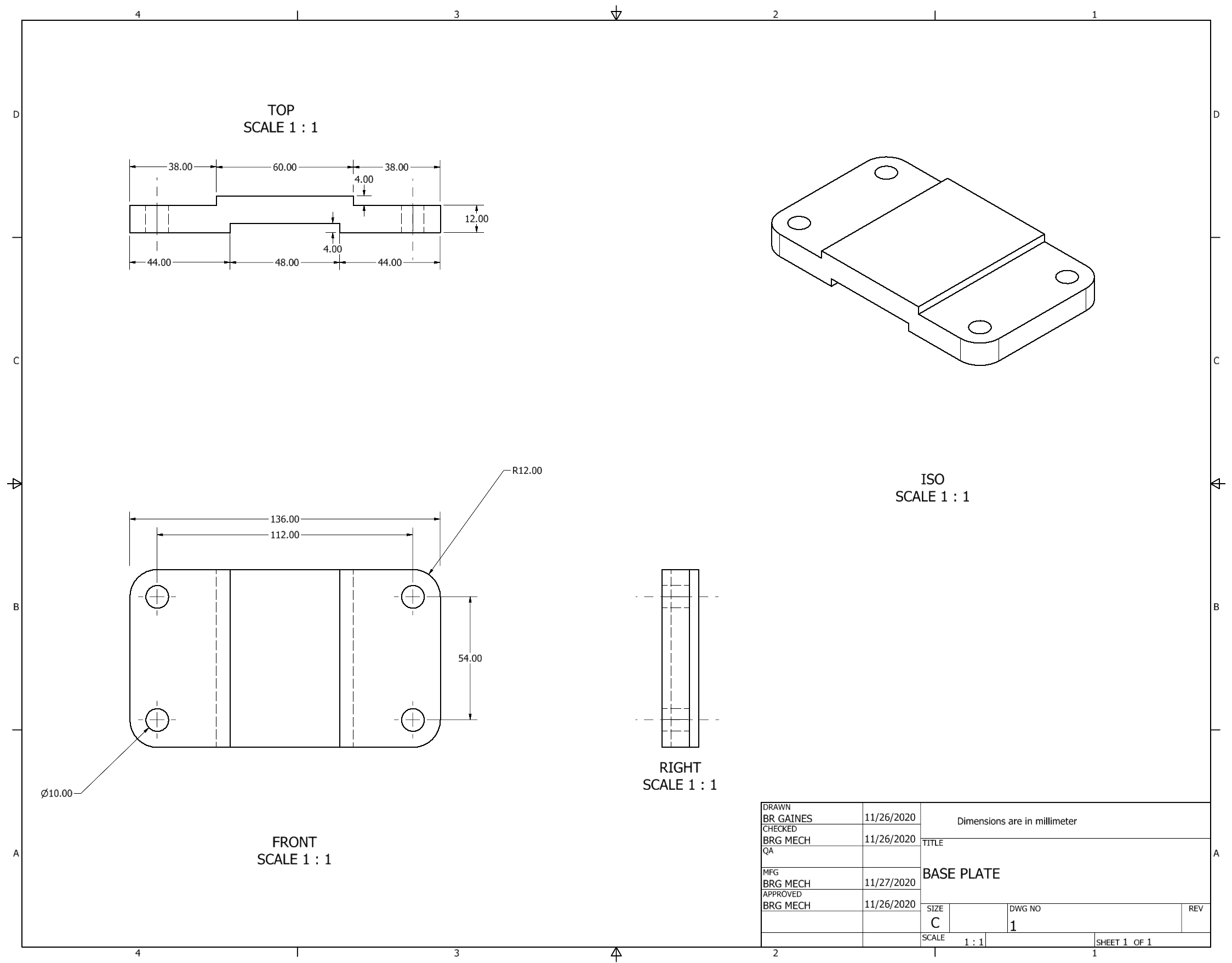 Orthographic Projection of Base Plate