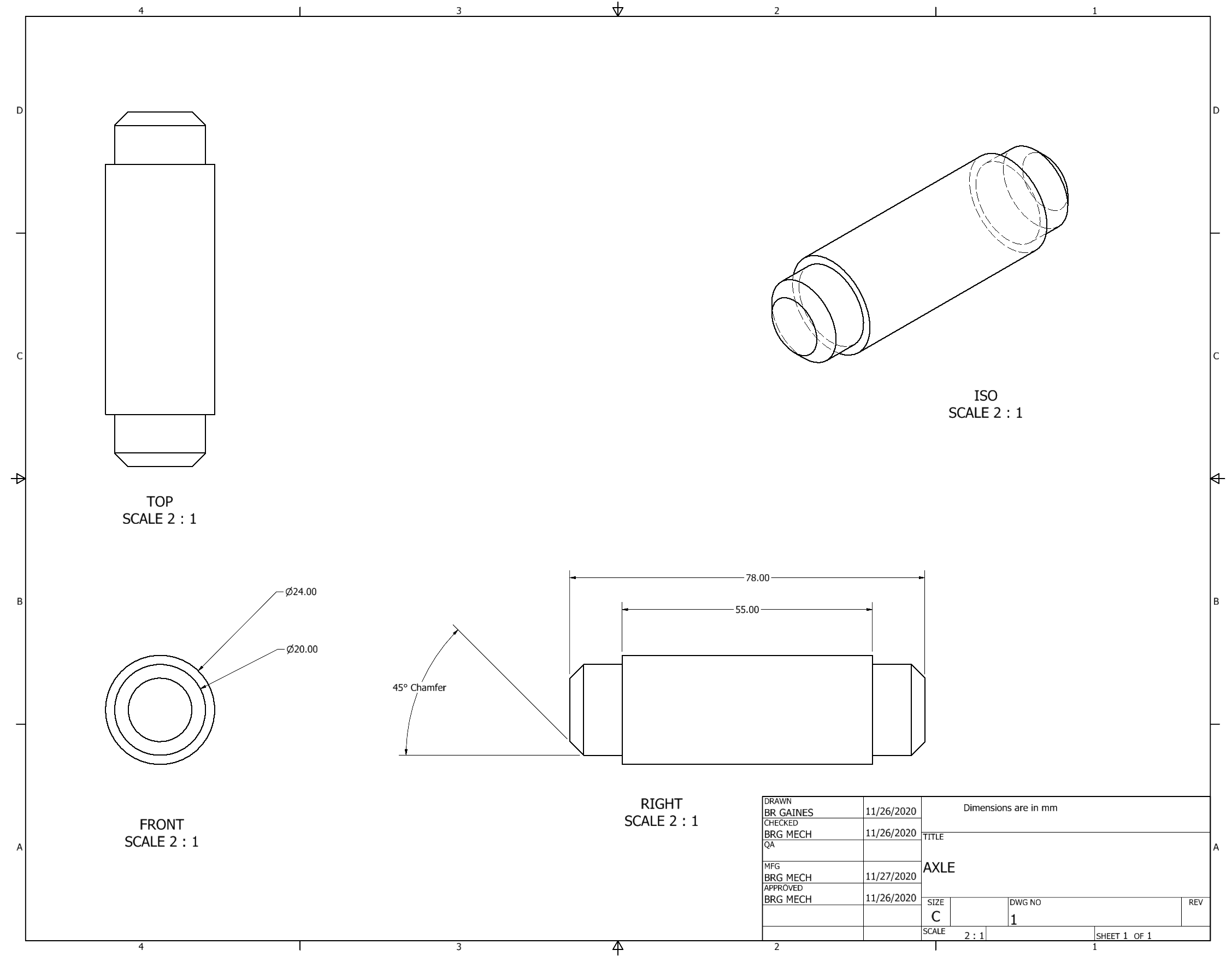 Orthographic Projection of Axle