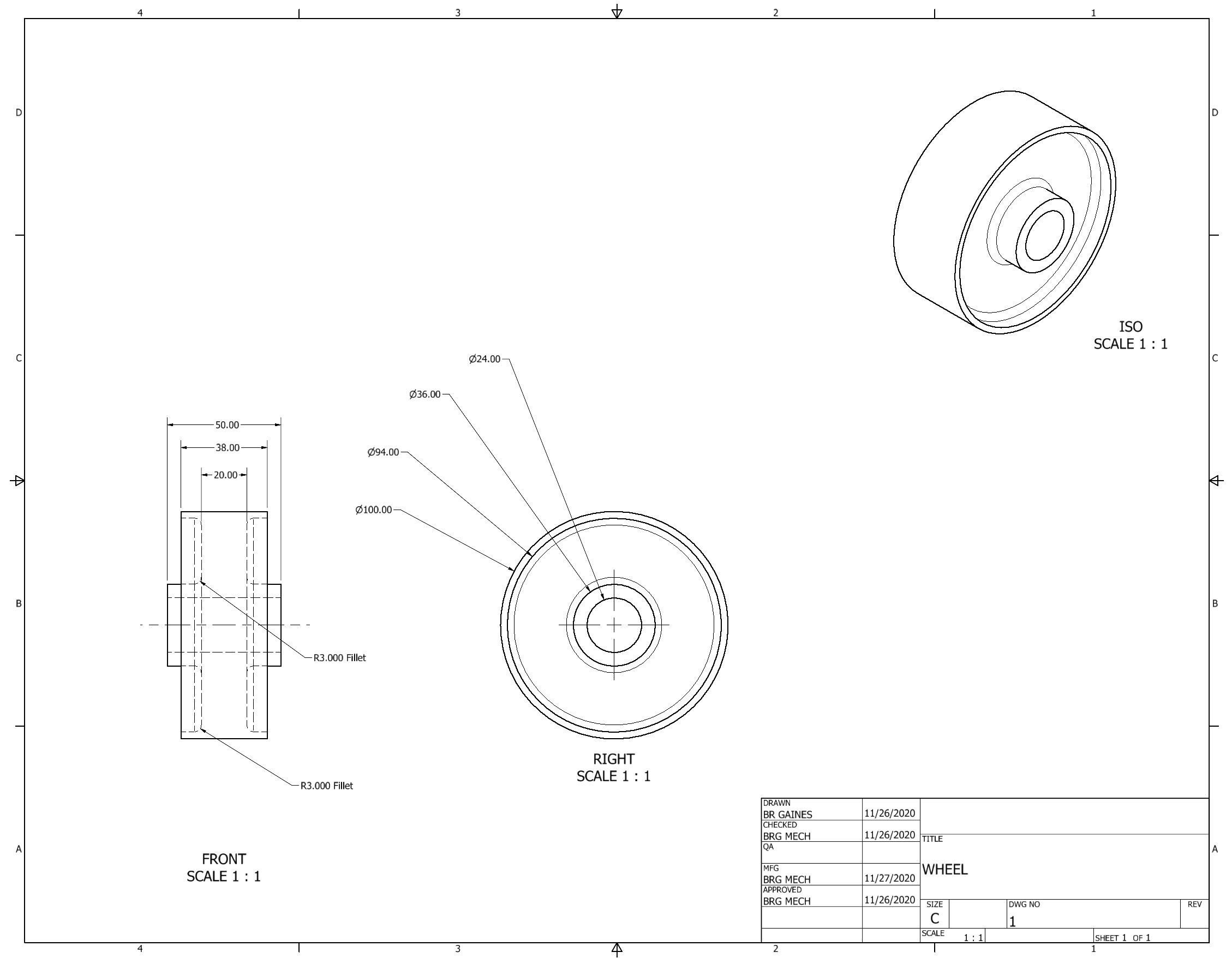 Orthographic Projection of Wheel