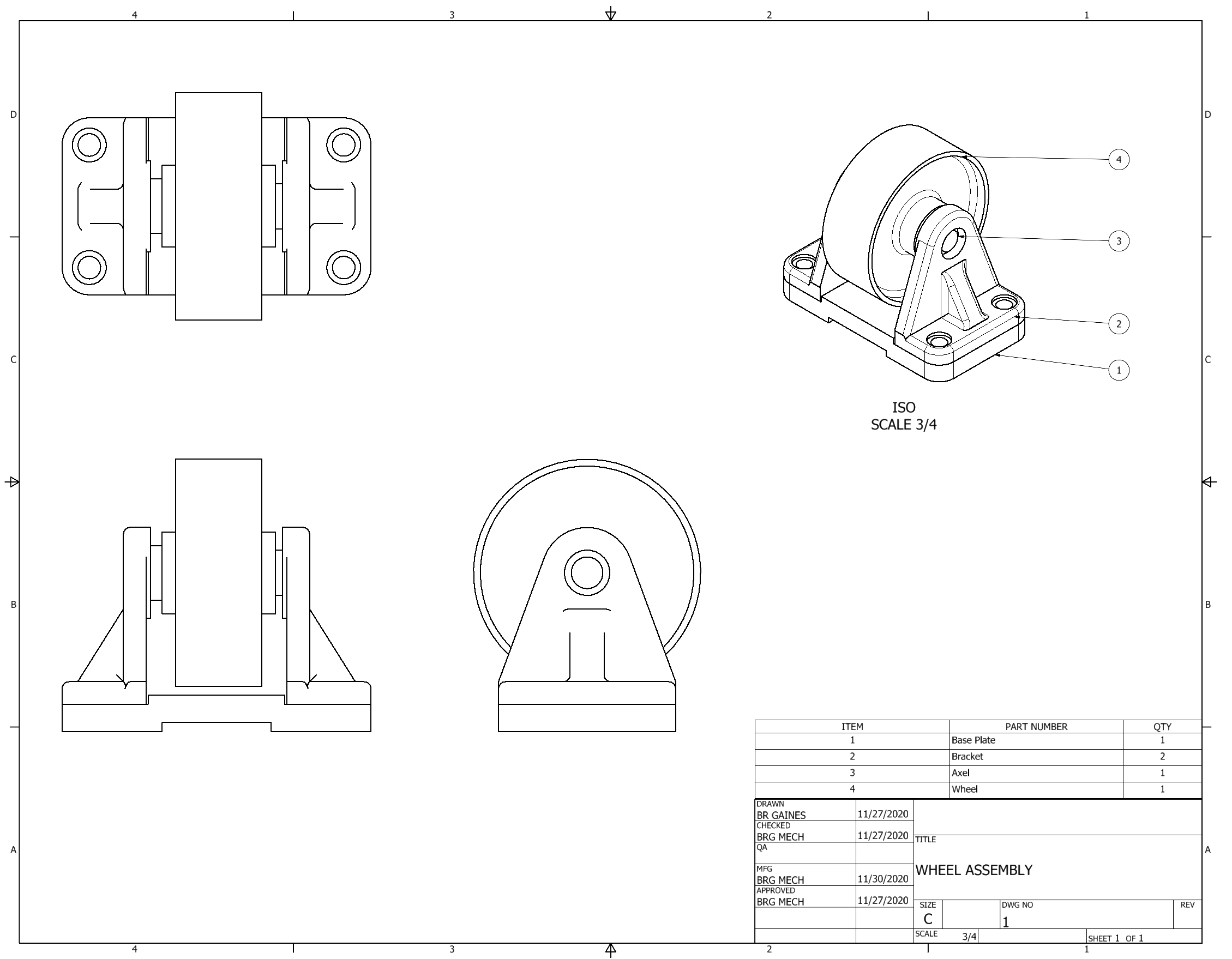 Orthographic Projection of Wheel Assembly