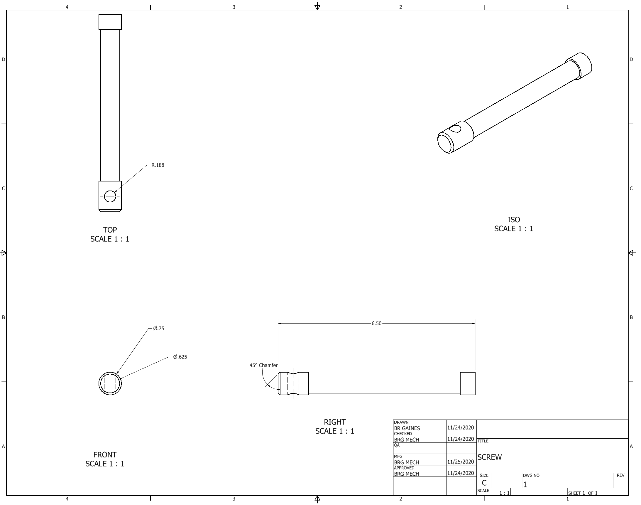 Orthographic Projection of Screw