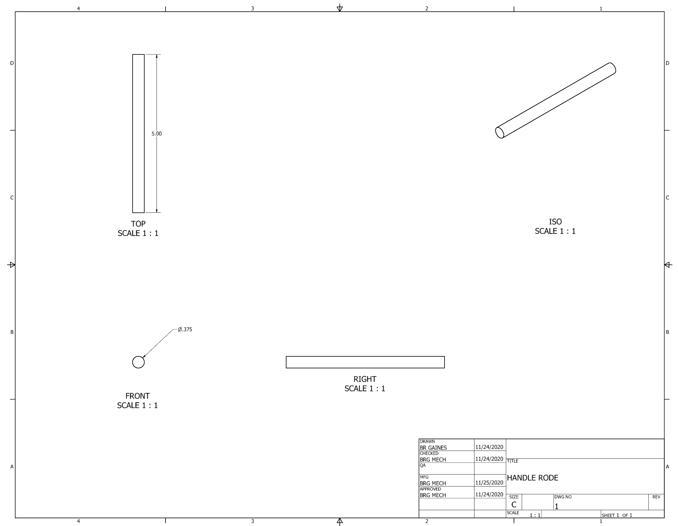 Orthographic Projection of Handle Rod