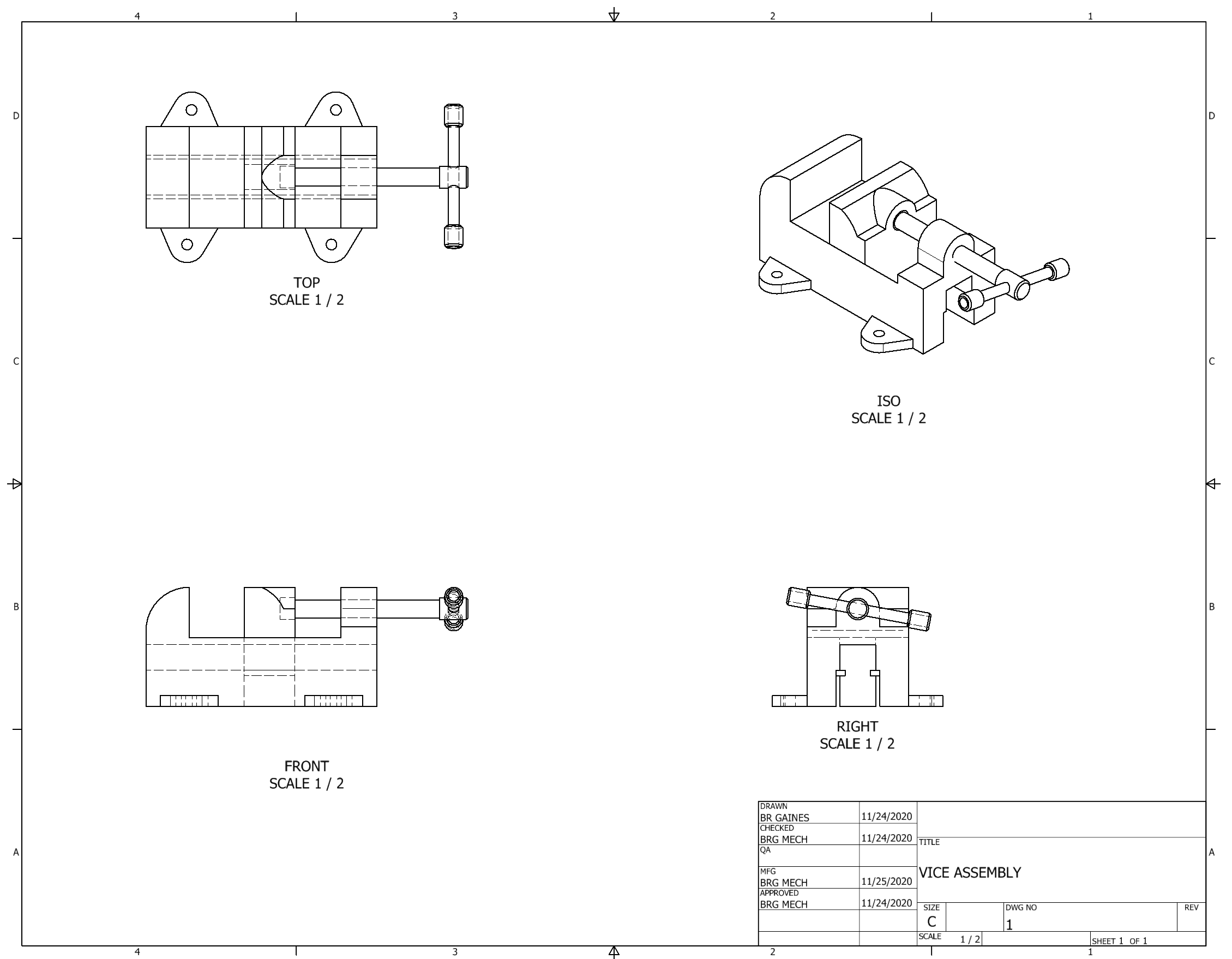 Orthographic Projection of Vise Assembly