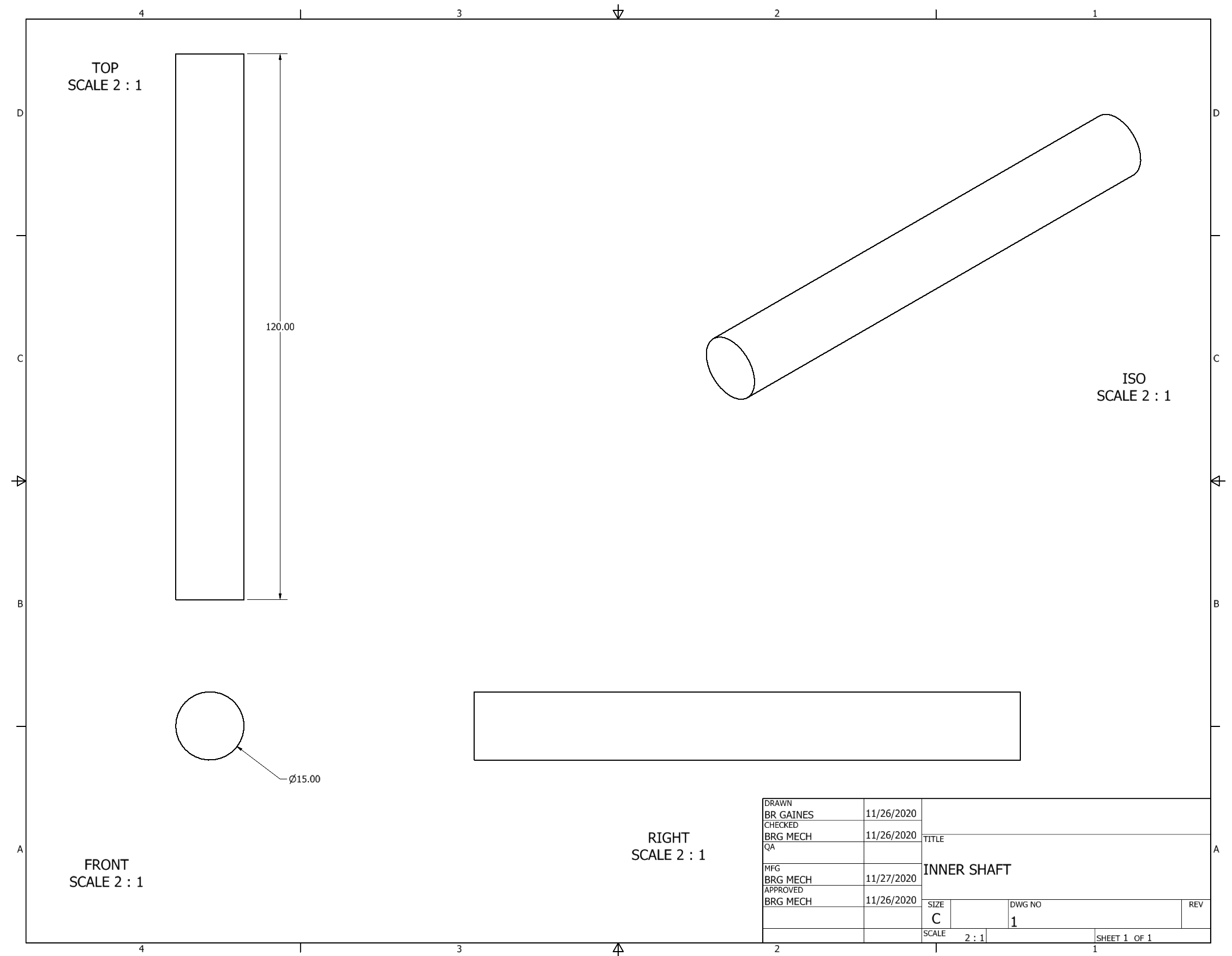 Orthographic Projection of Inner Shaft