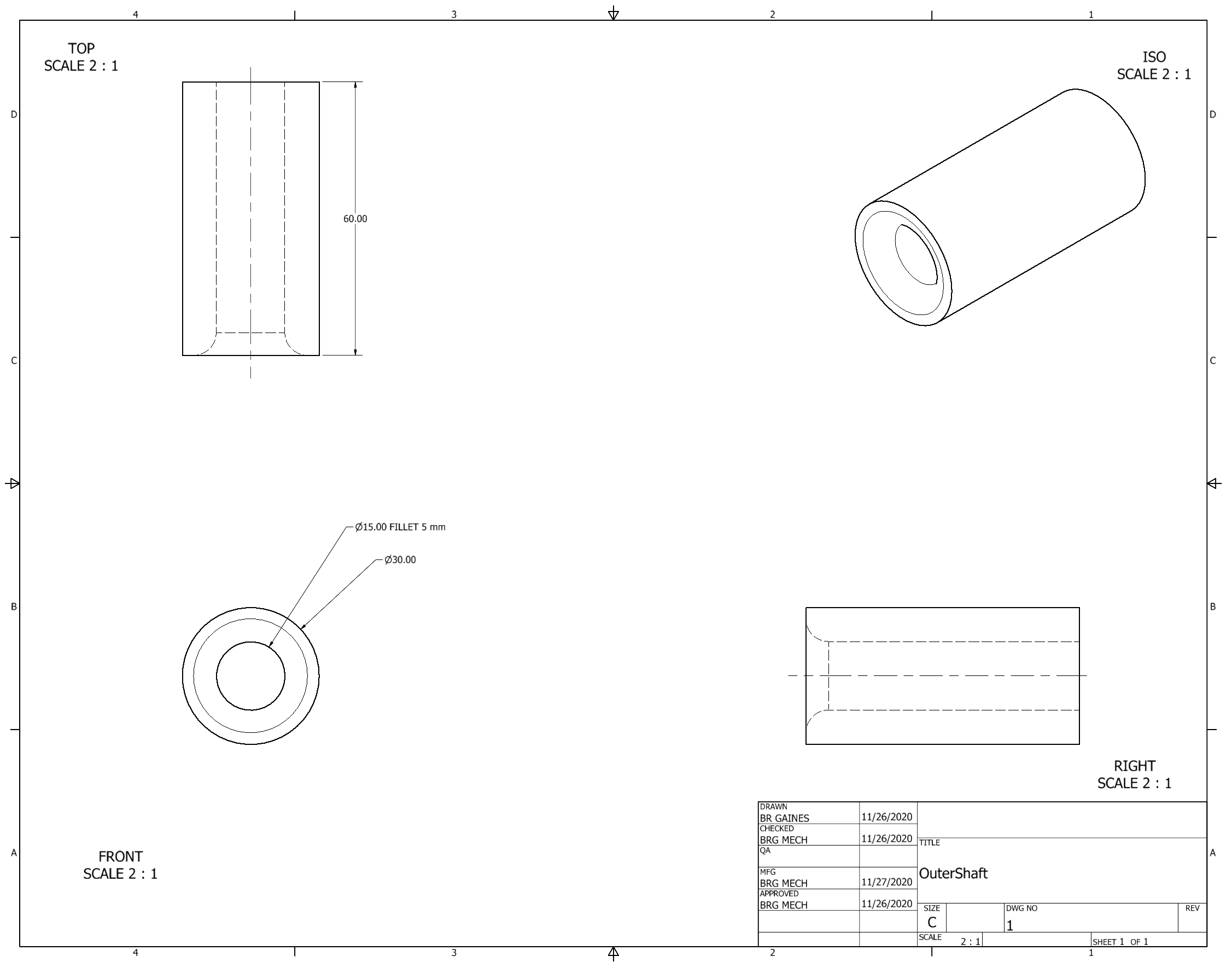 Orthographic Projection of Outer Shaft