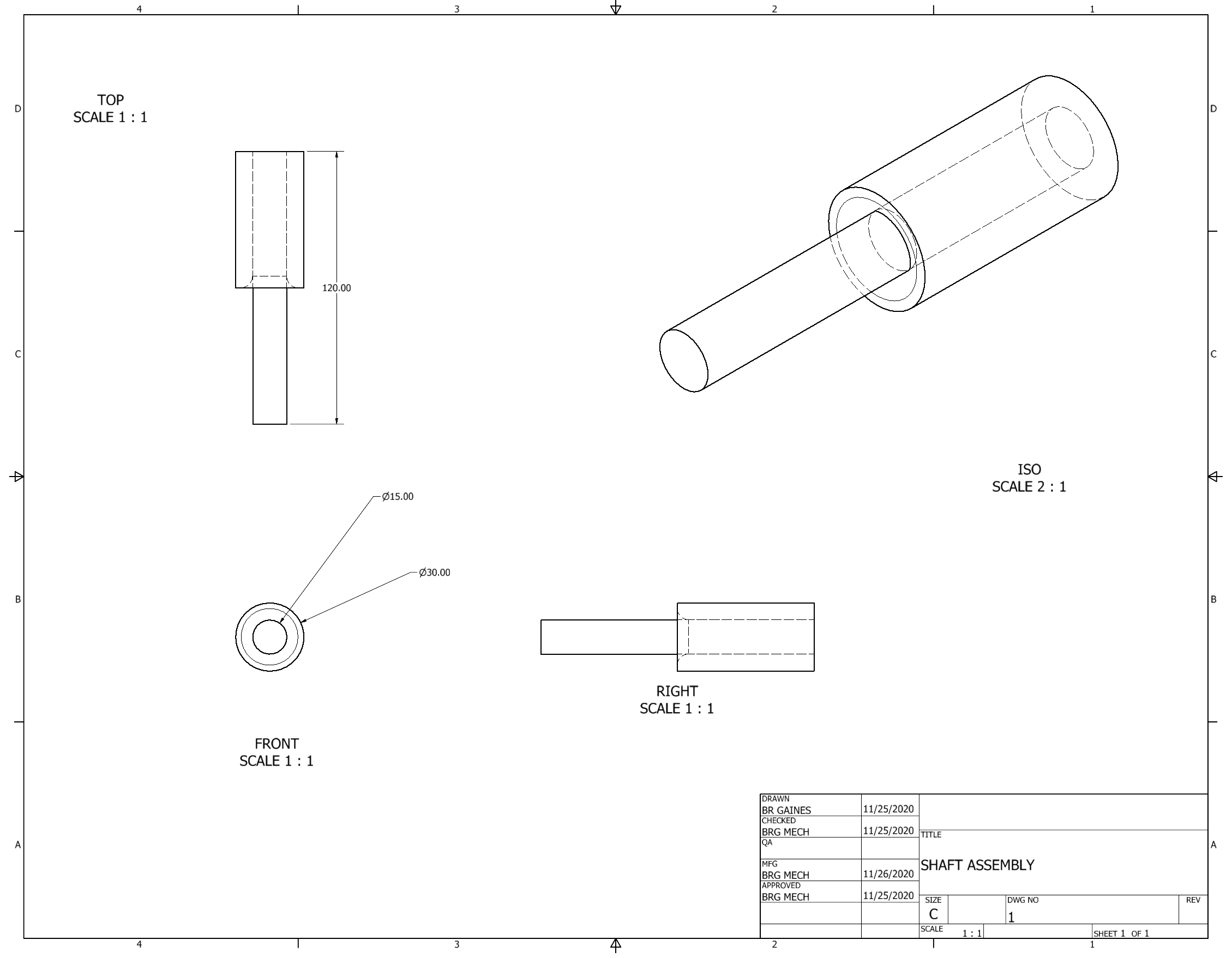 Orthographic Projection of Shaft Assembly