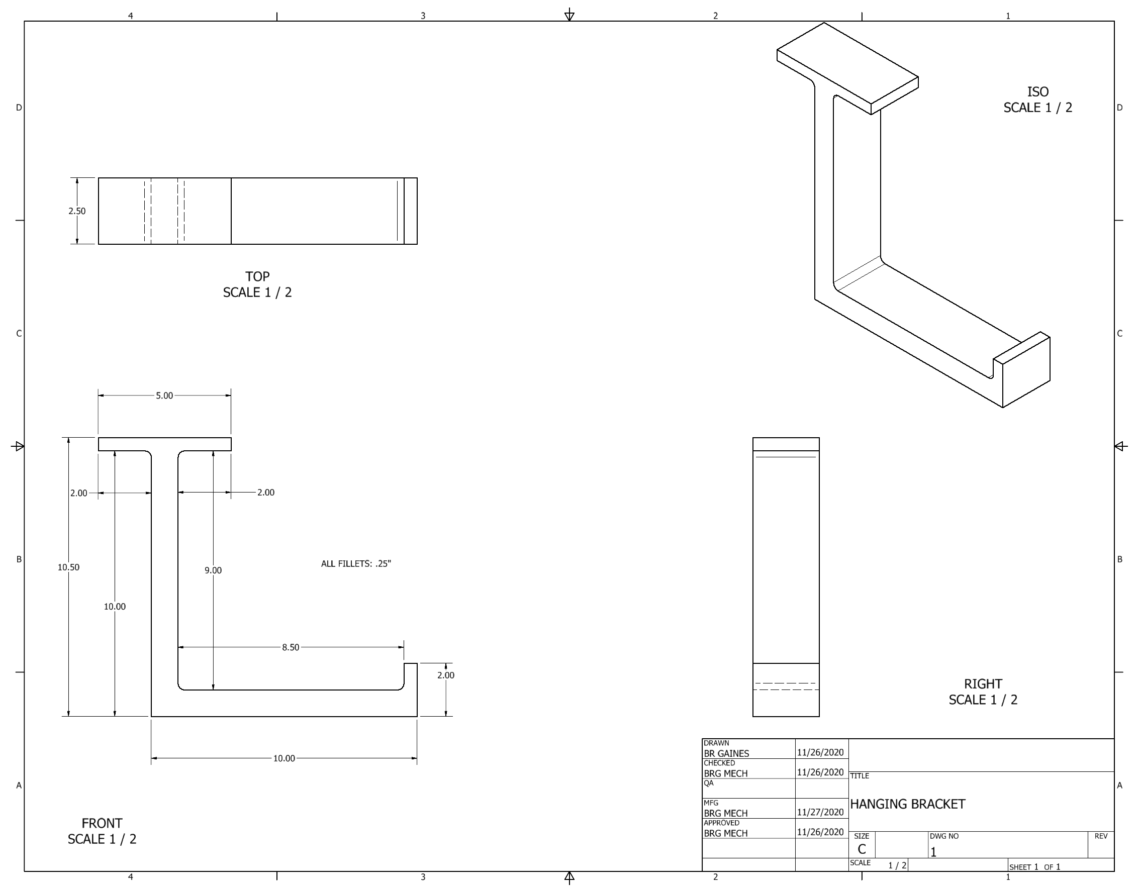 Orthographic Projection of Hanging Bracket