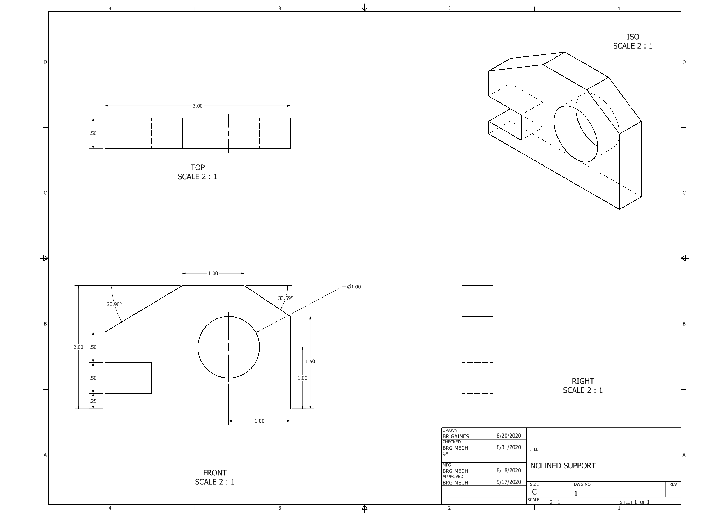 Orthographic Projection of Inclined Support