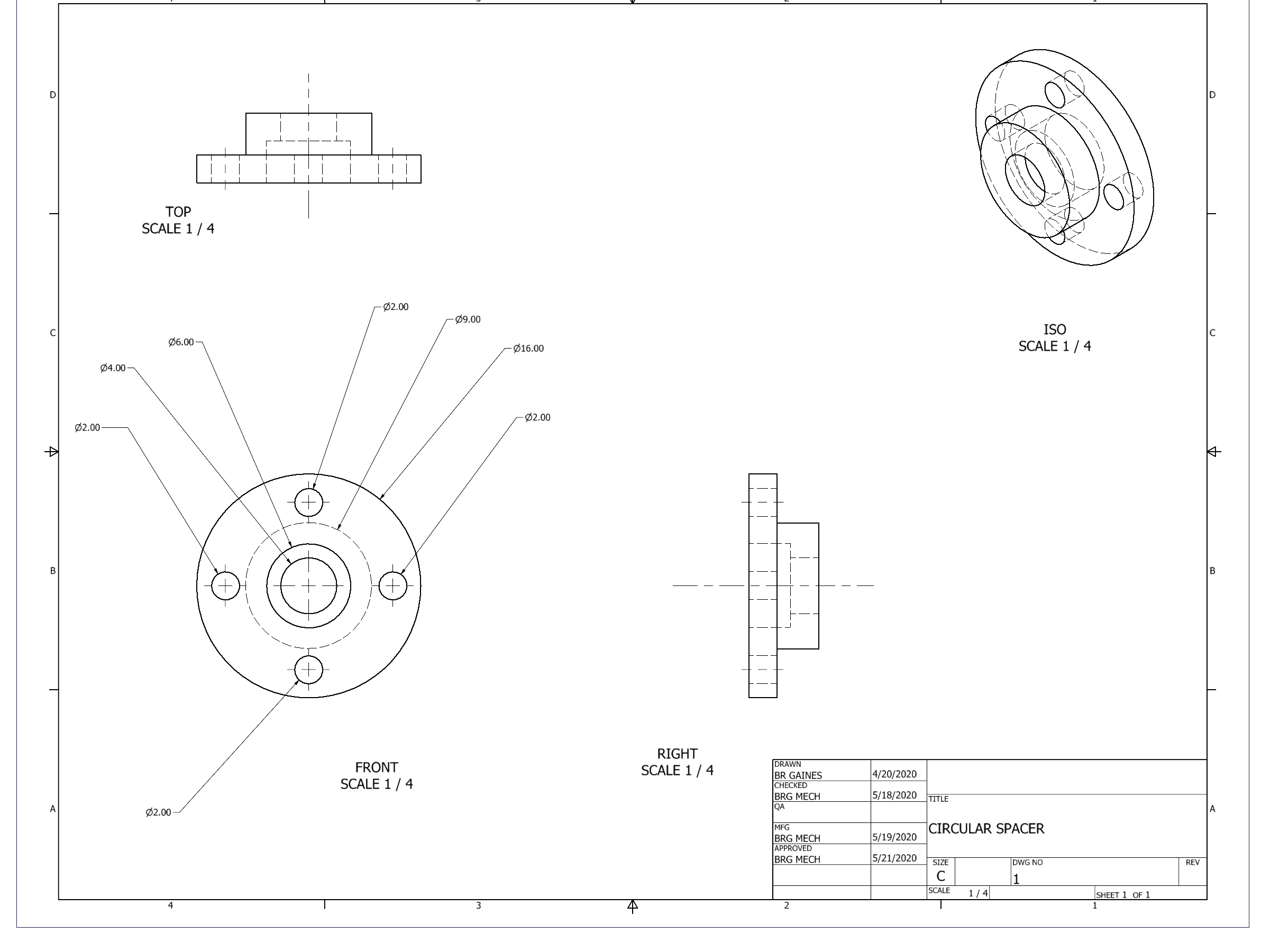 Orthographic Projection of Circular Spacer