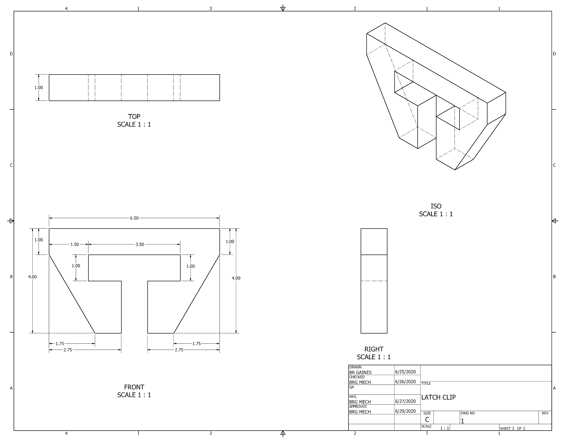 Orthographic Projection of Latch Clip