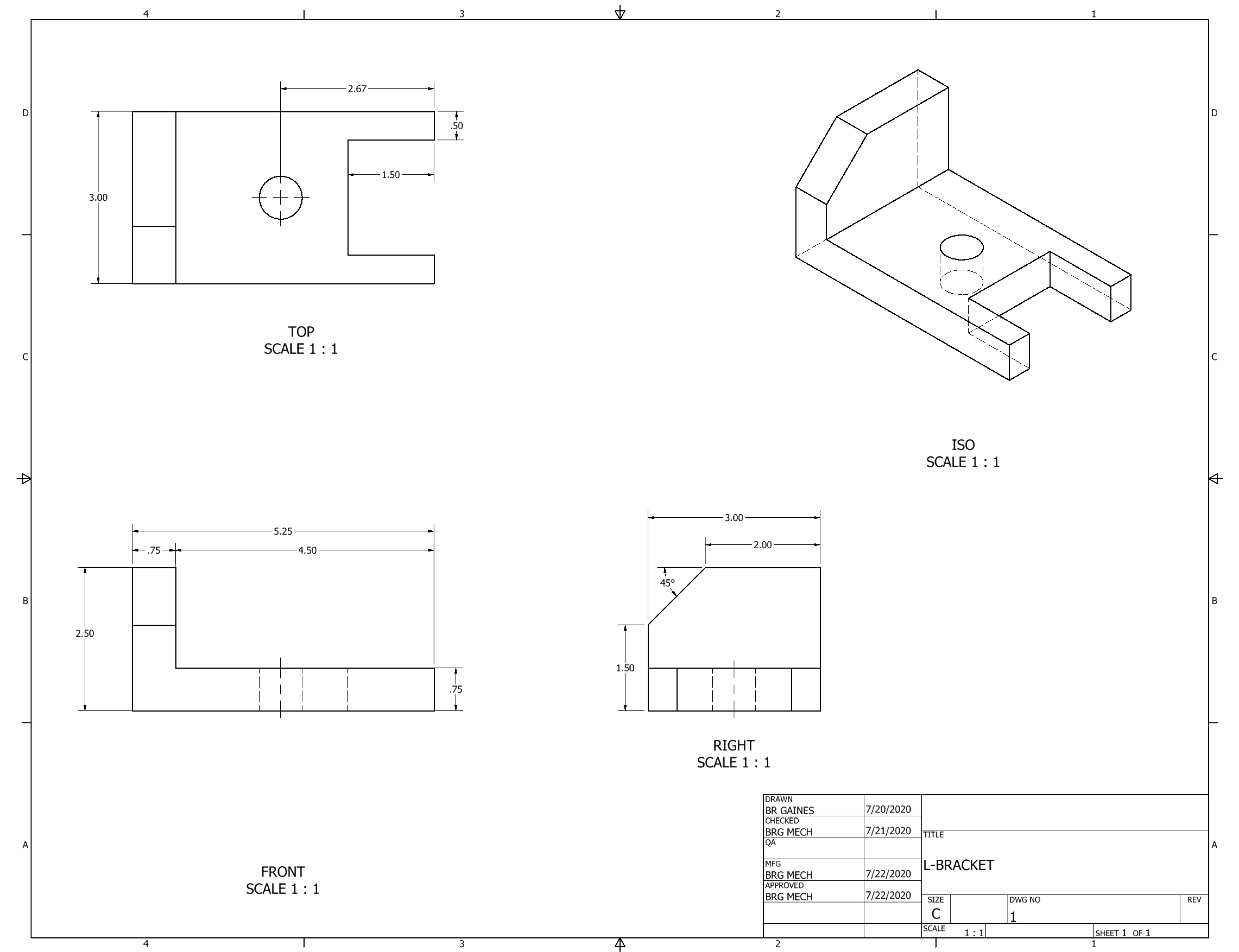 Orthographic Projection of L-Bracket