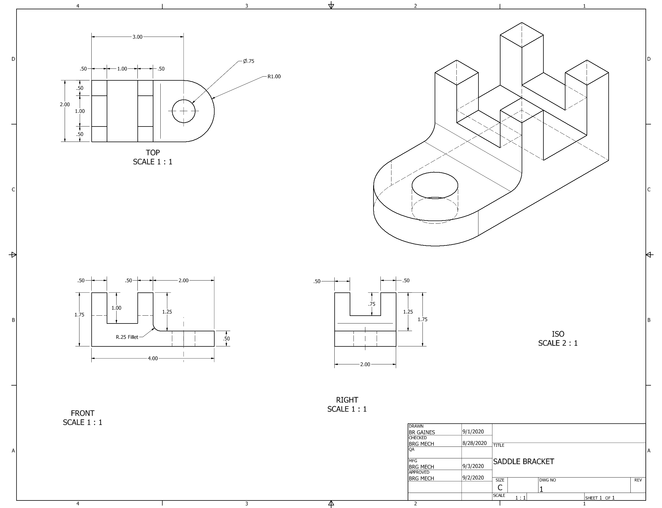 Orthographic Projection of Saddle Bracket