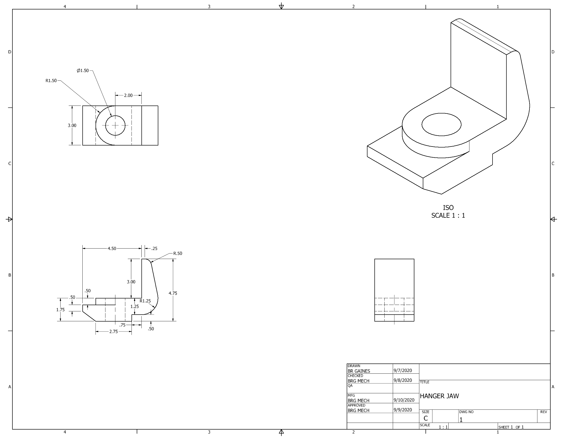 Orthographic Projection of Hanger Jaw