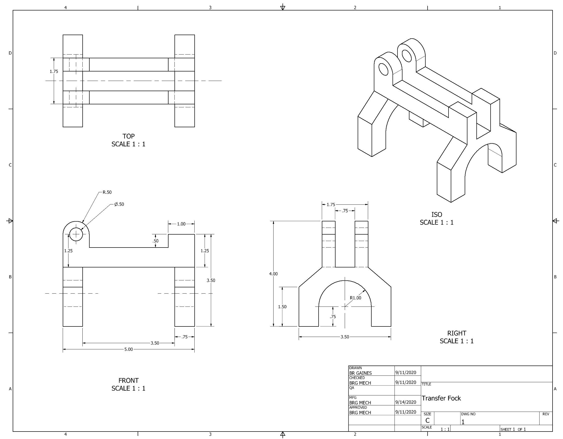 Orthographic Projection of Transfer Fork