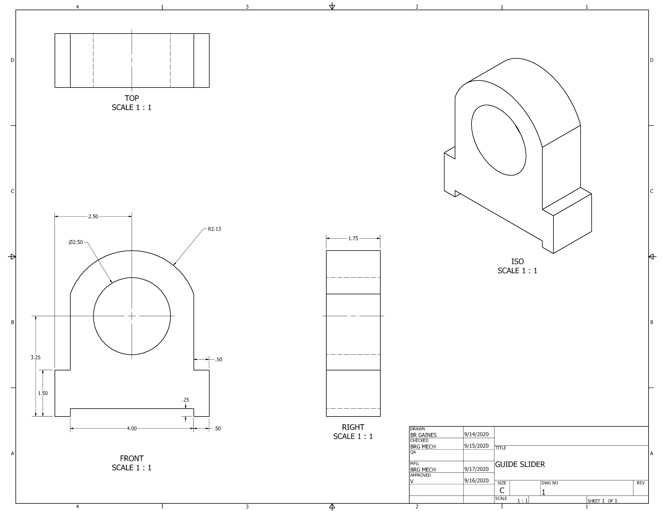 Orthographic Projection of Guide Slider